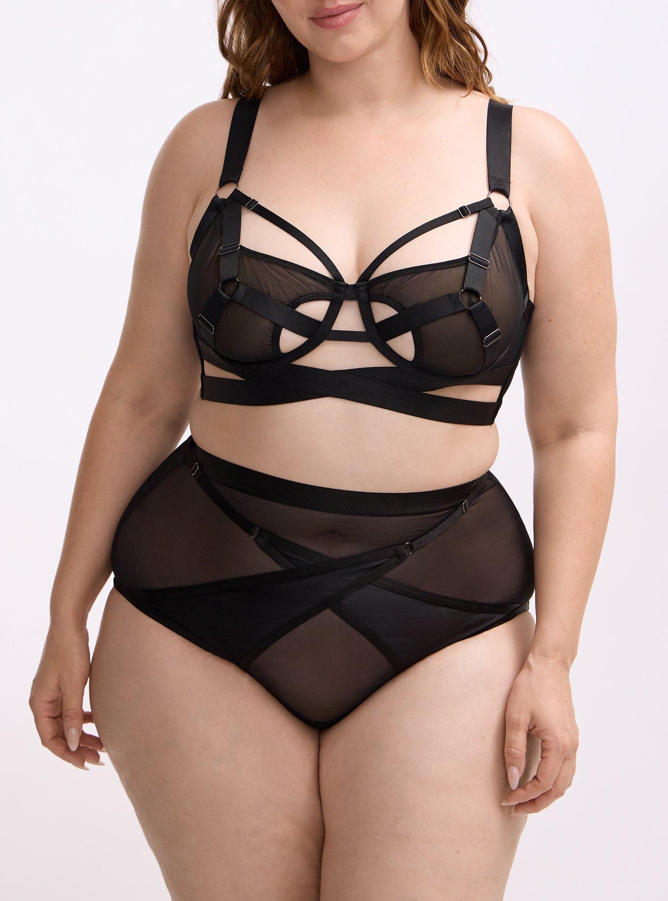 Strappy Open-Cup Bra, RICH BLACK, alternate