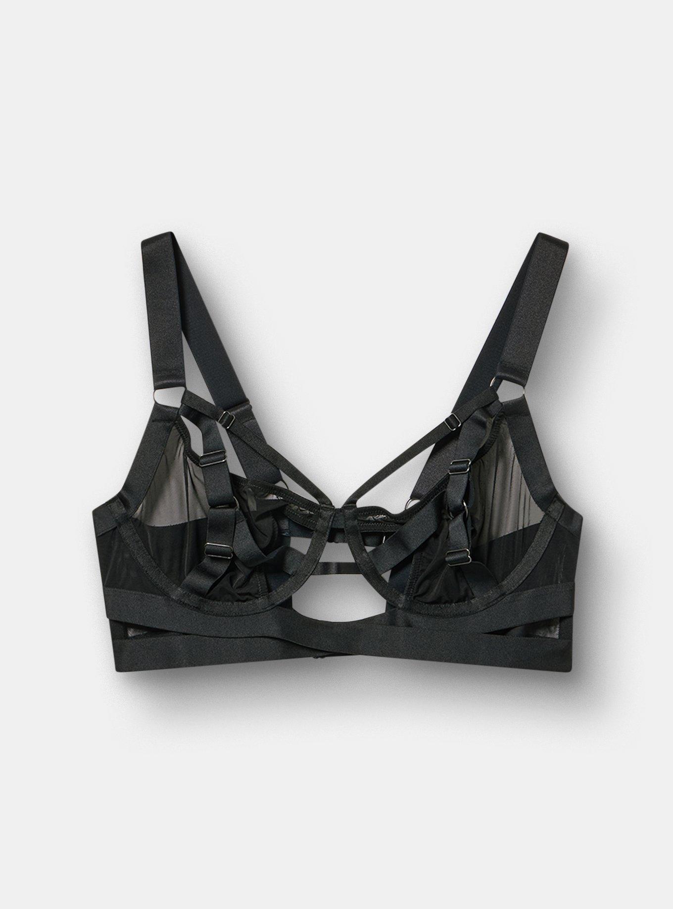 Strappy Open-Cup Bra, RICH BLACK, flat