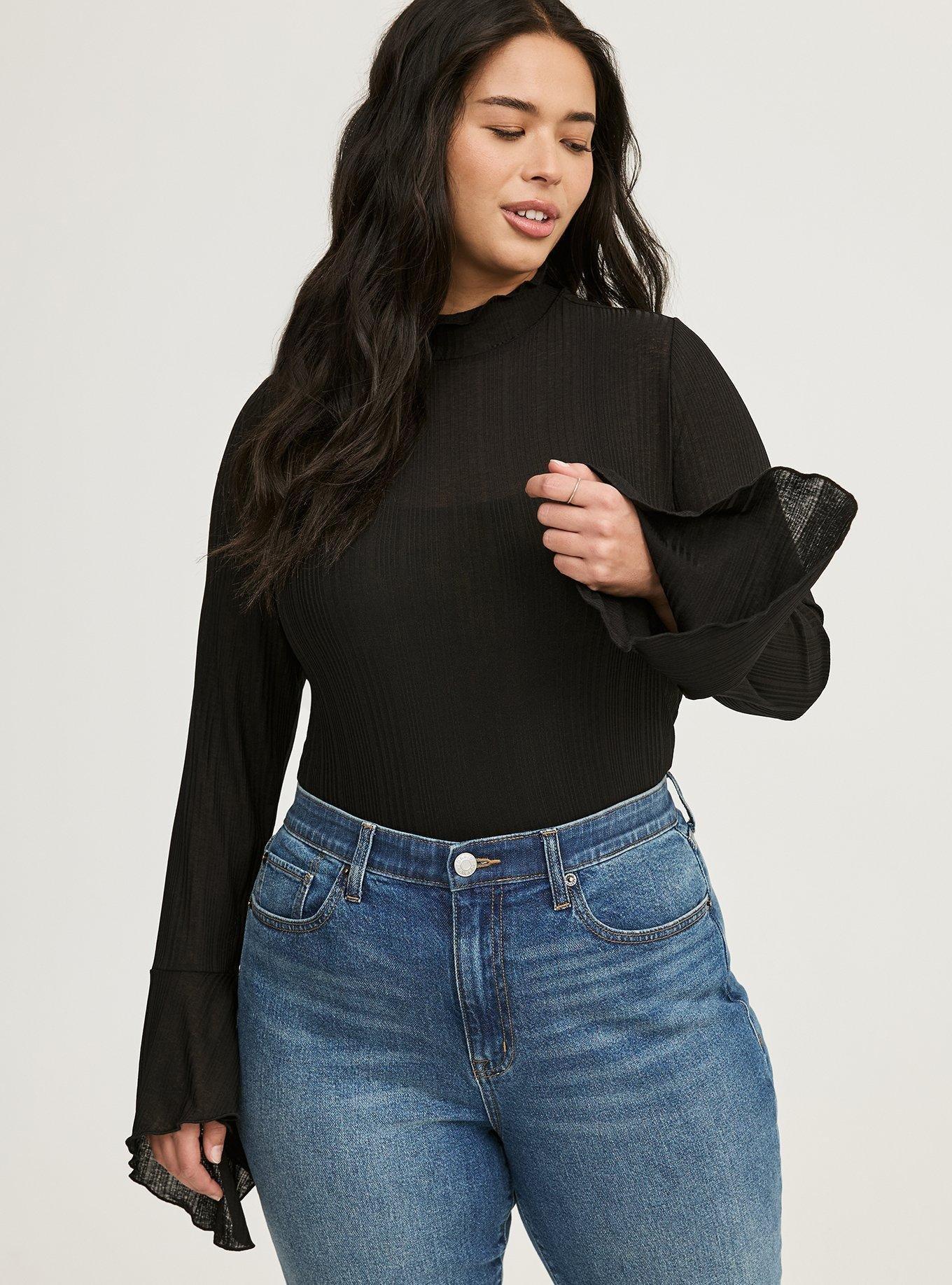 Sheer Rib Mock Neck Top