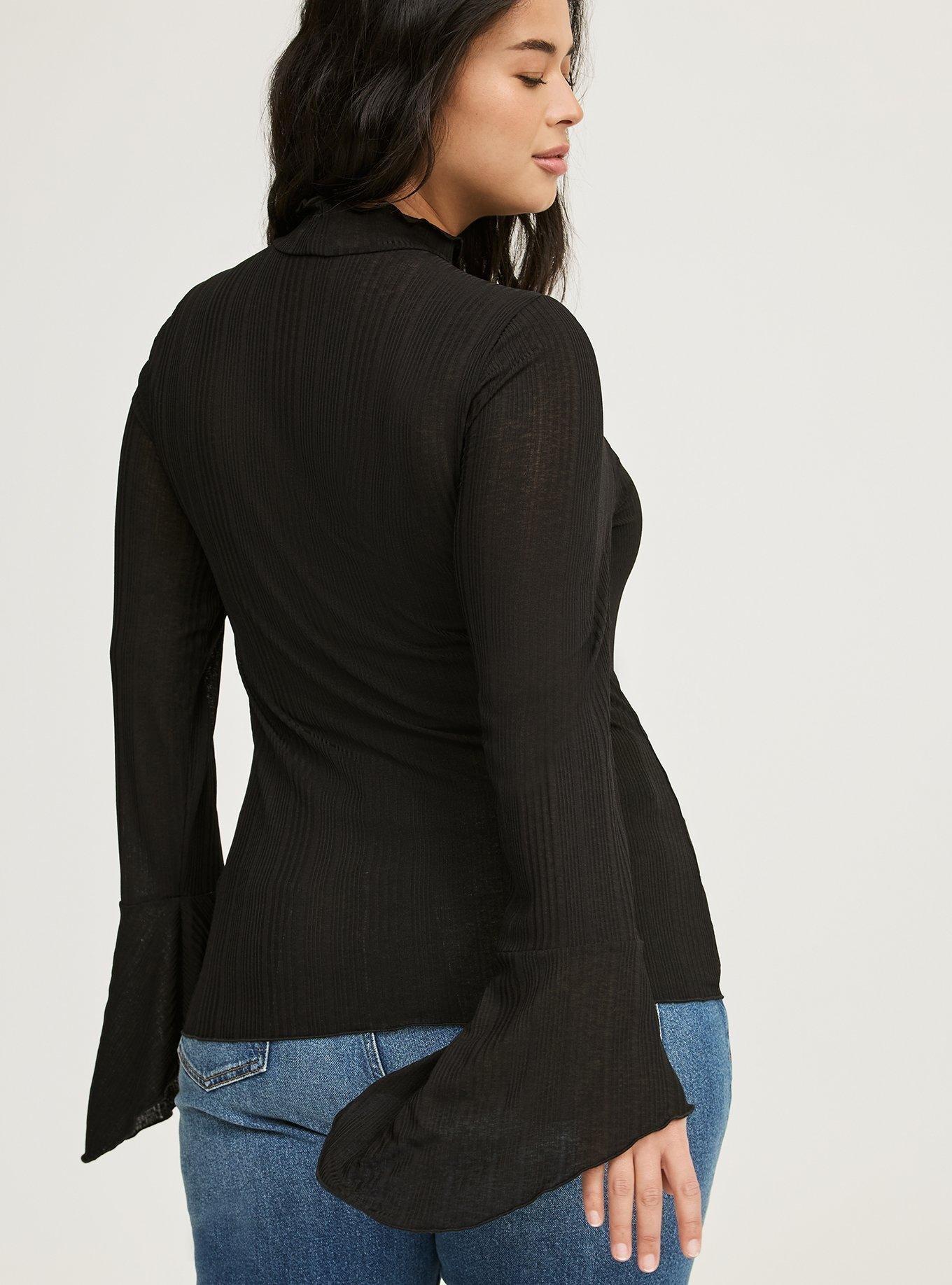 Sheer Rib Mock Neck Top