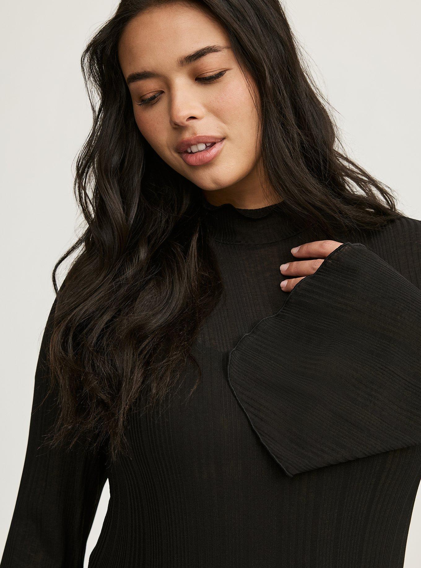 Sheer Rib Mock Neck Top