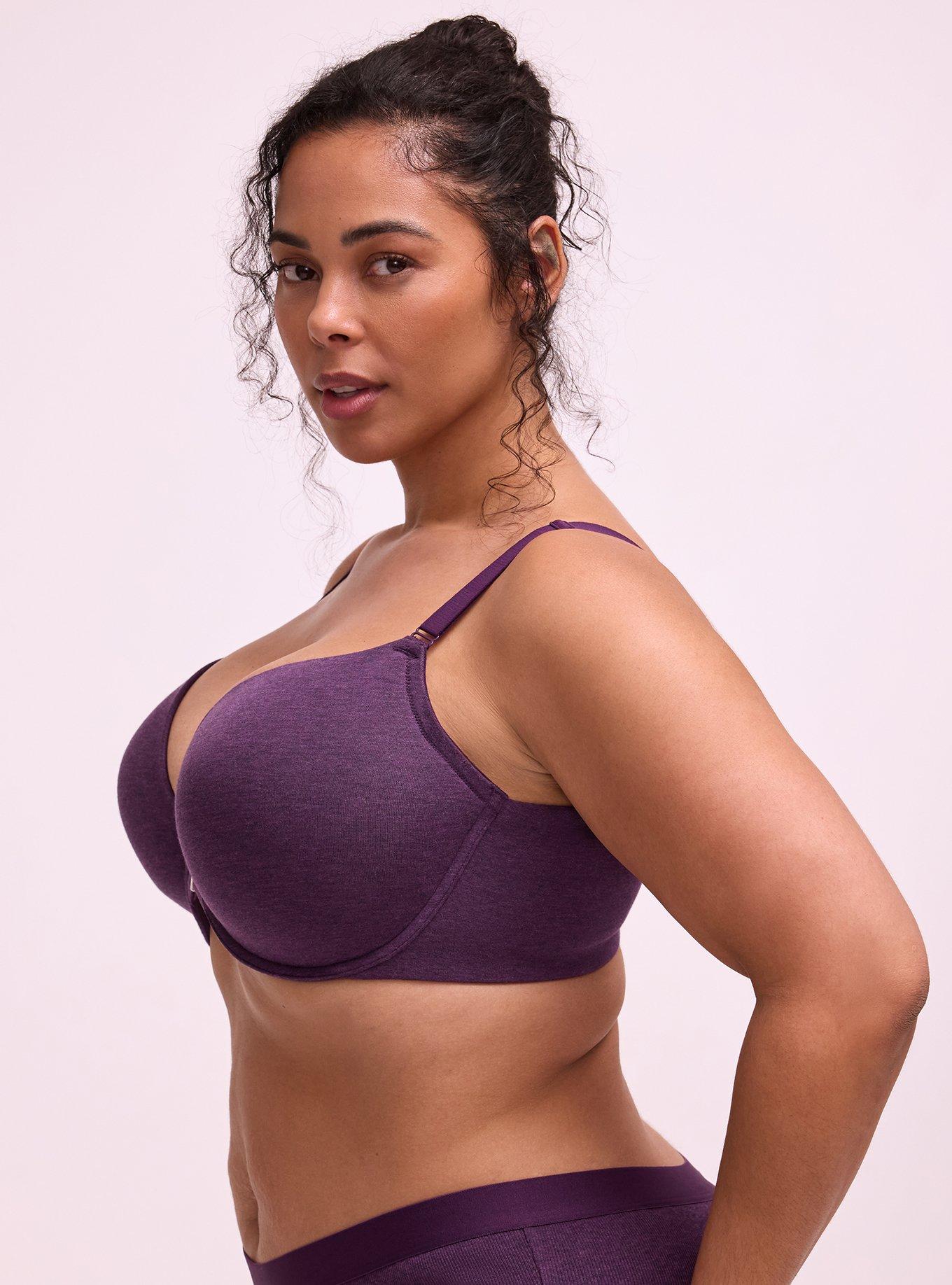 Perfect Coverage Cotton Push-Up Front-Close Bra, BLACKBERRY HEATHER, alternate