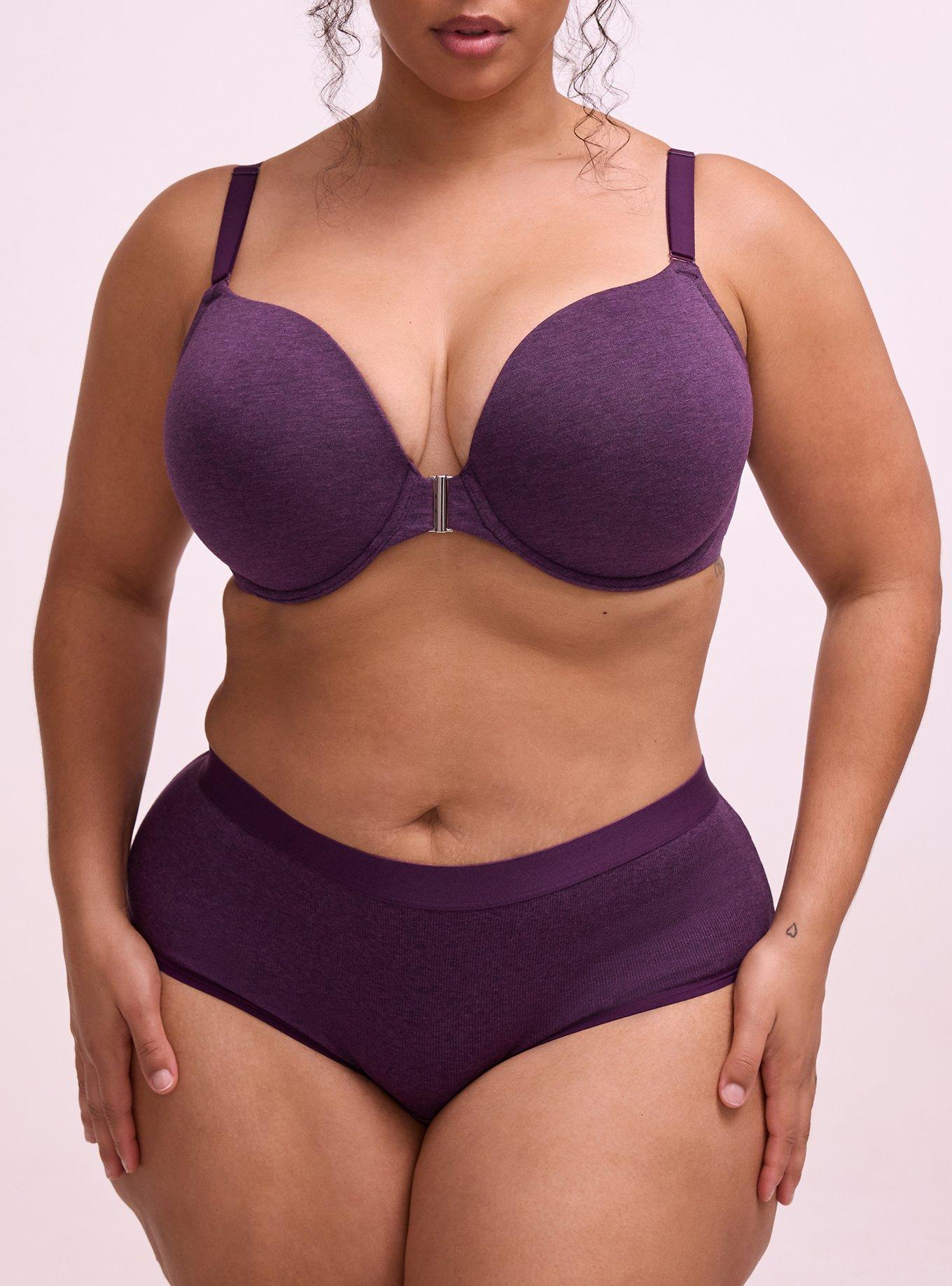 Perfect Coverage Cotton Push-Up Front-Close Bra, BLACKBERRY HEATHER, alternate