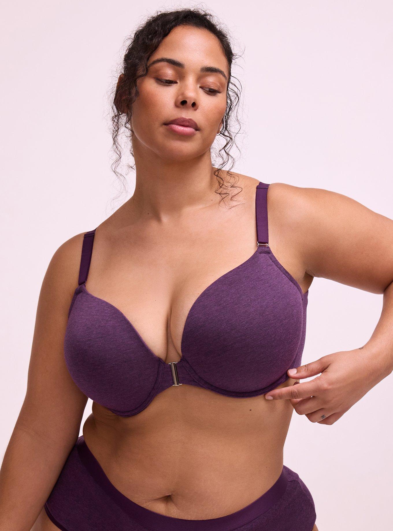 Perfect Coverage Cotton Push-Up Front-Close Bra, BLACKBERRY HEATHER, hi-res