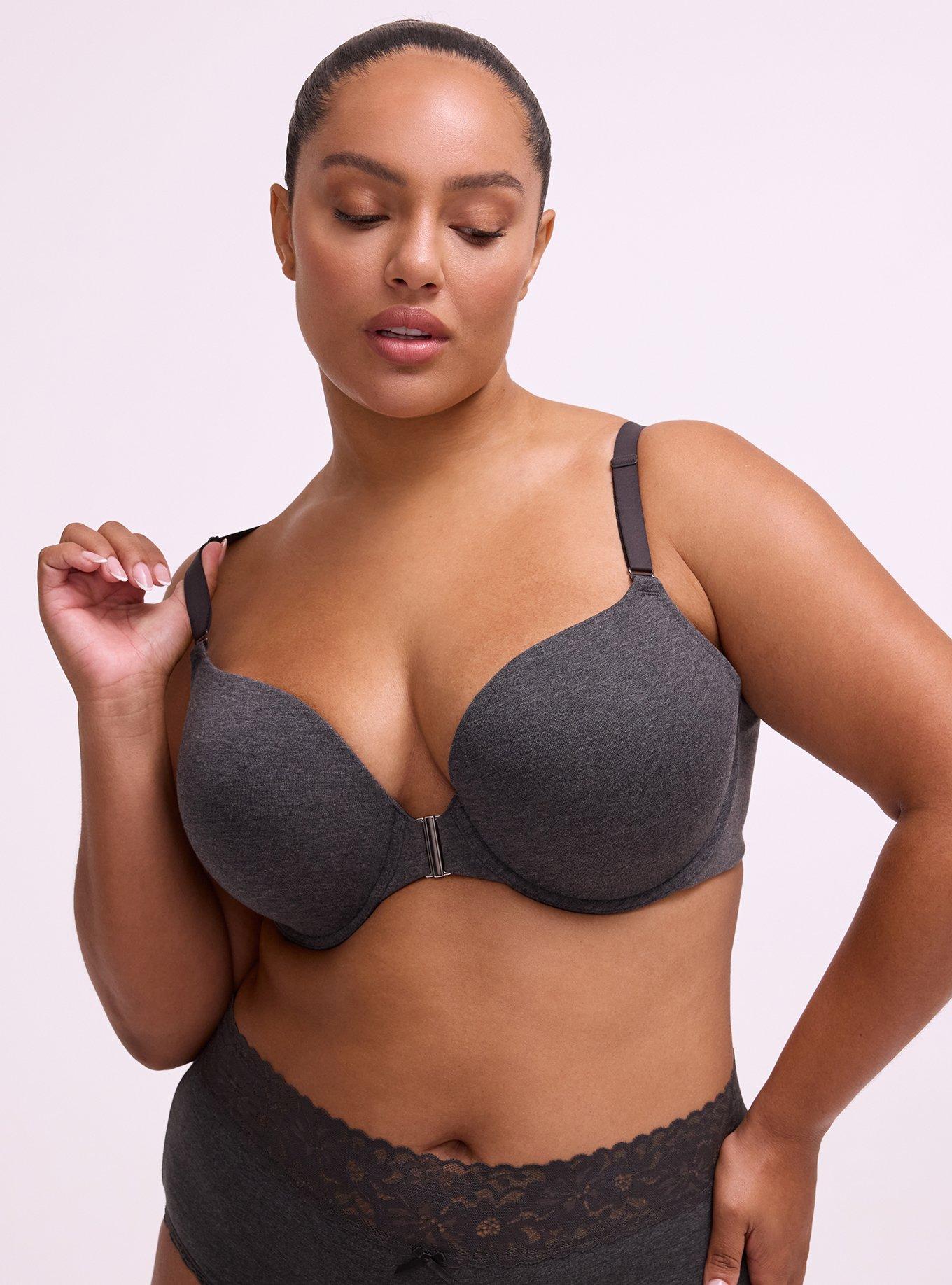 Perfect Coverage Cotton Push-Up Front-Close Bra, PHANTOM DARK HEATHER, hi-res