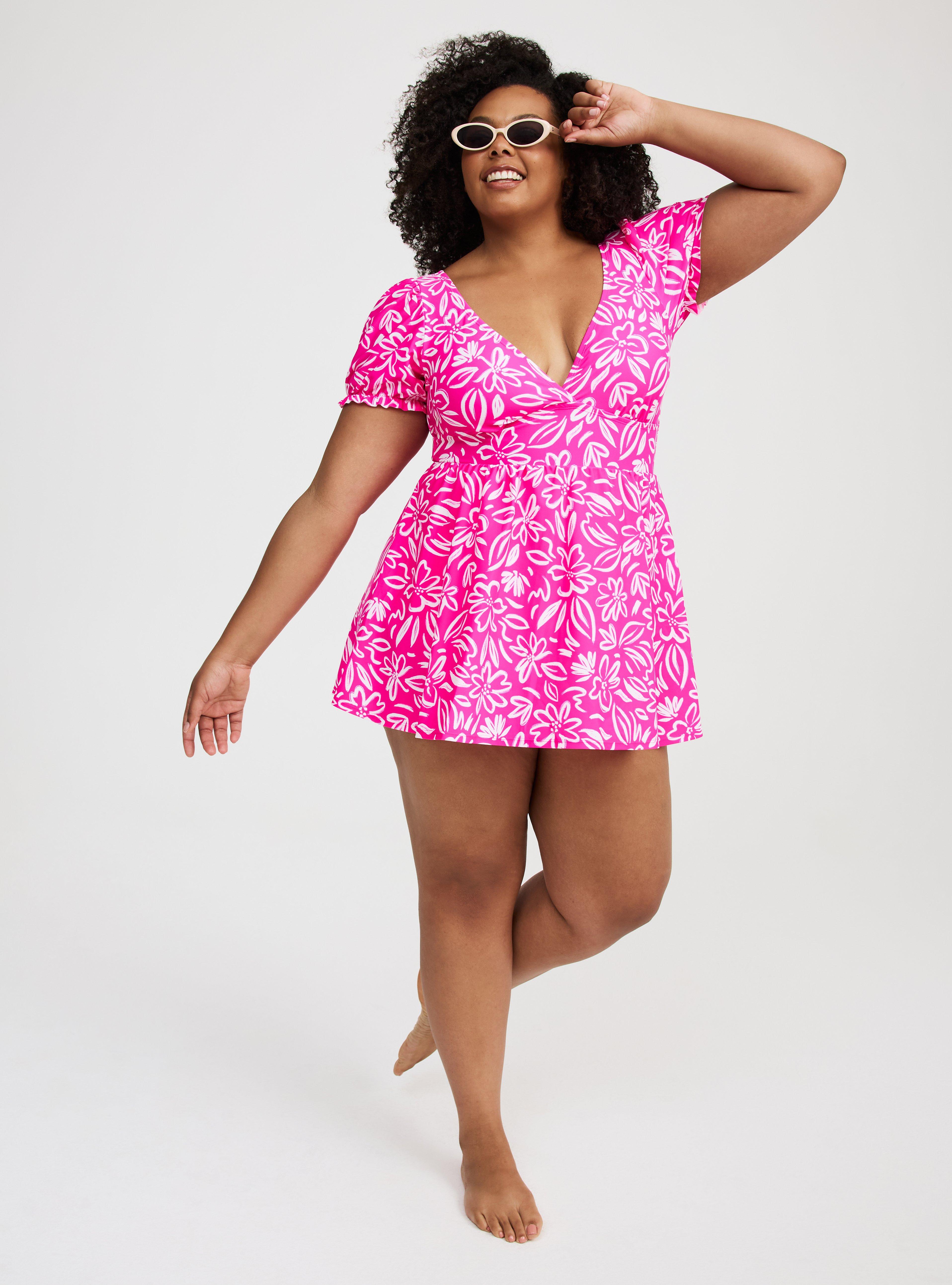 Retro Wire-Free Puff-Sleeve Swim Dress
