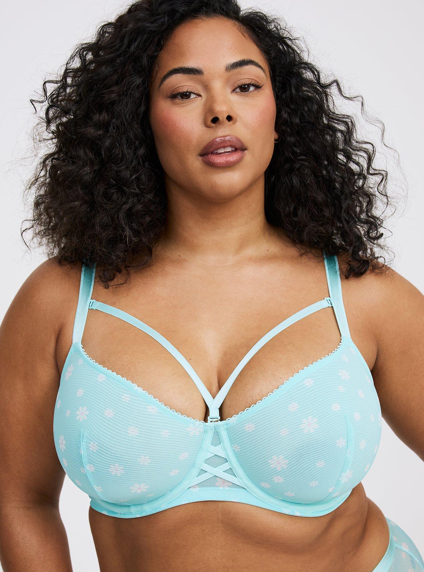 Unlined Balconette Printed Mesh Straight Back Bra