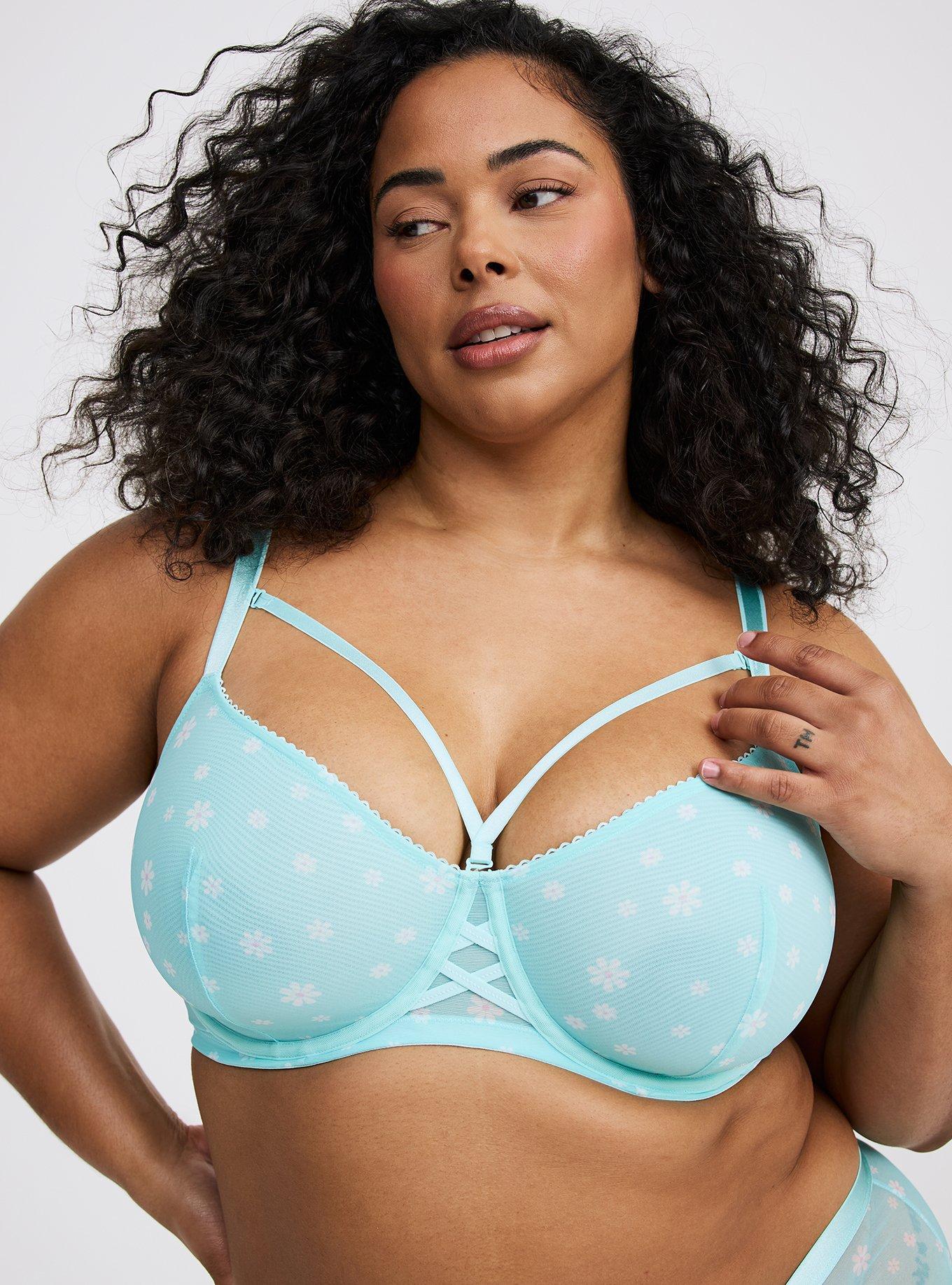Unlined Balconette Printed Mesh Straight Back Bra