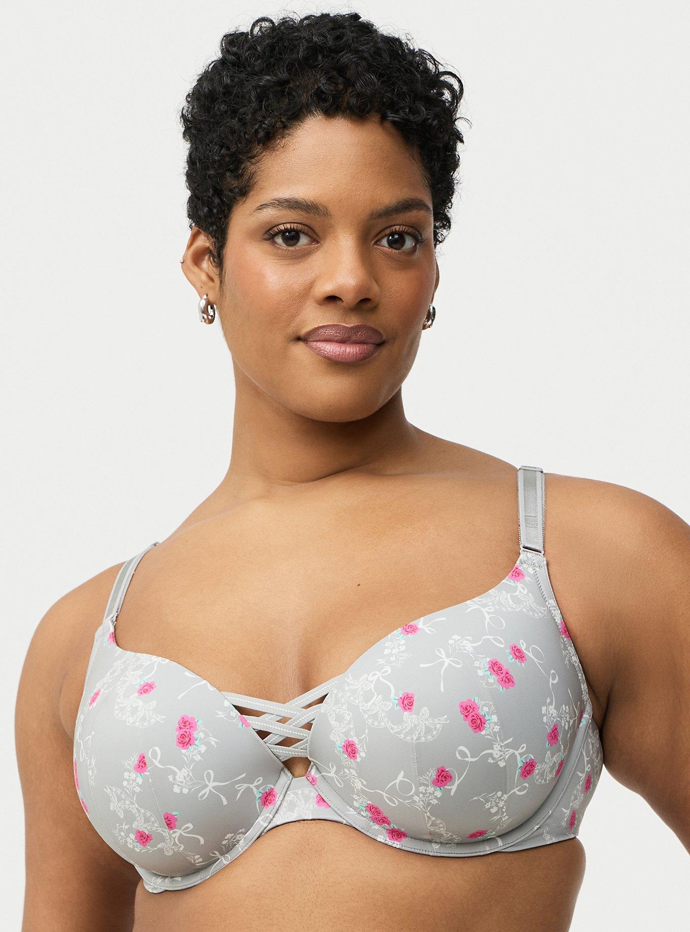 Plus Size XO Plunge Push-Up Bra, ROSE BOWS FORMAL GRAY, hi-res