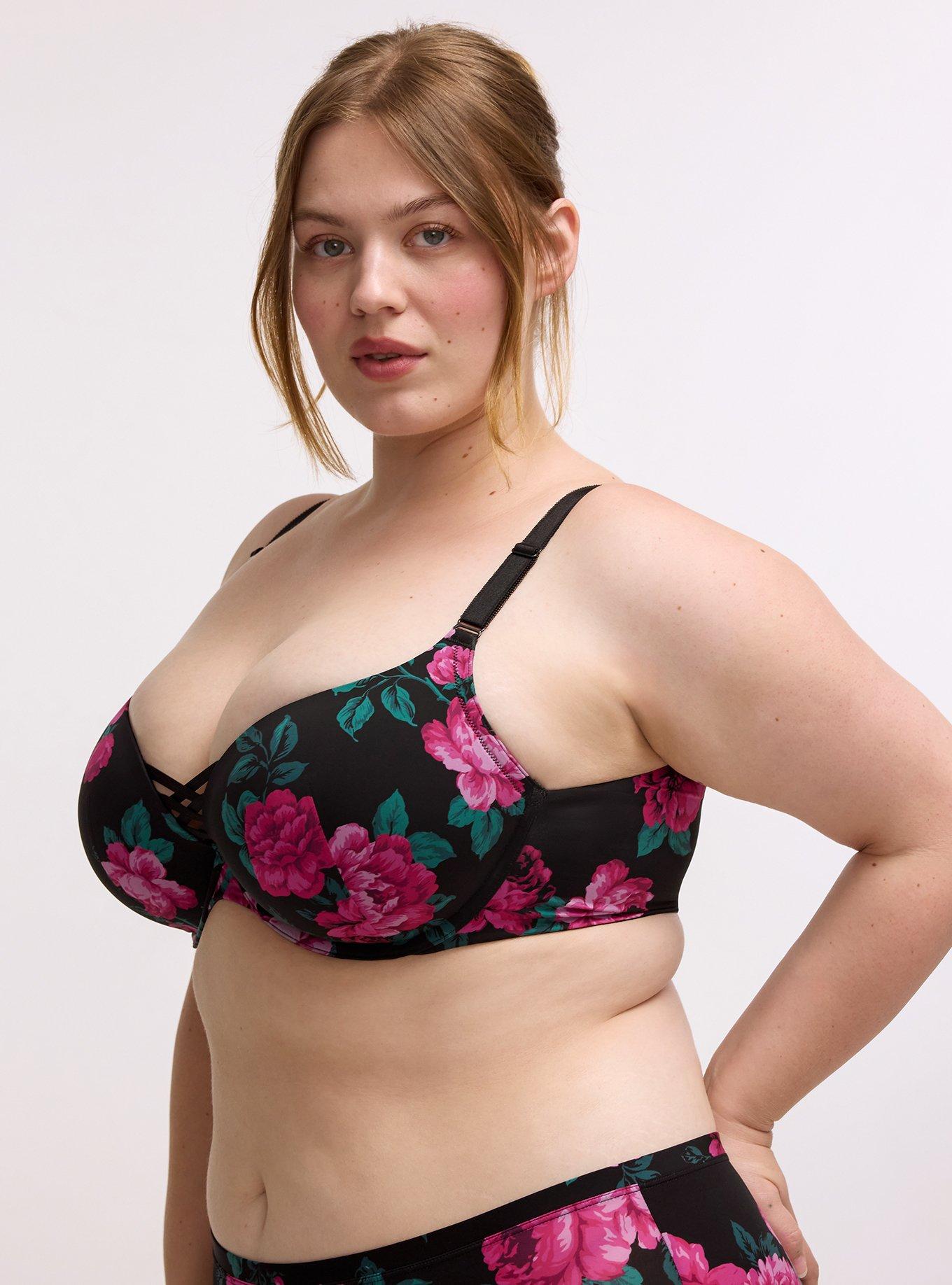 XO Plunge Push-Up Print 360&deg; Back Smoothing Bra, TRADITIONAL ROSES HOT PINK, alternate