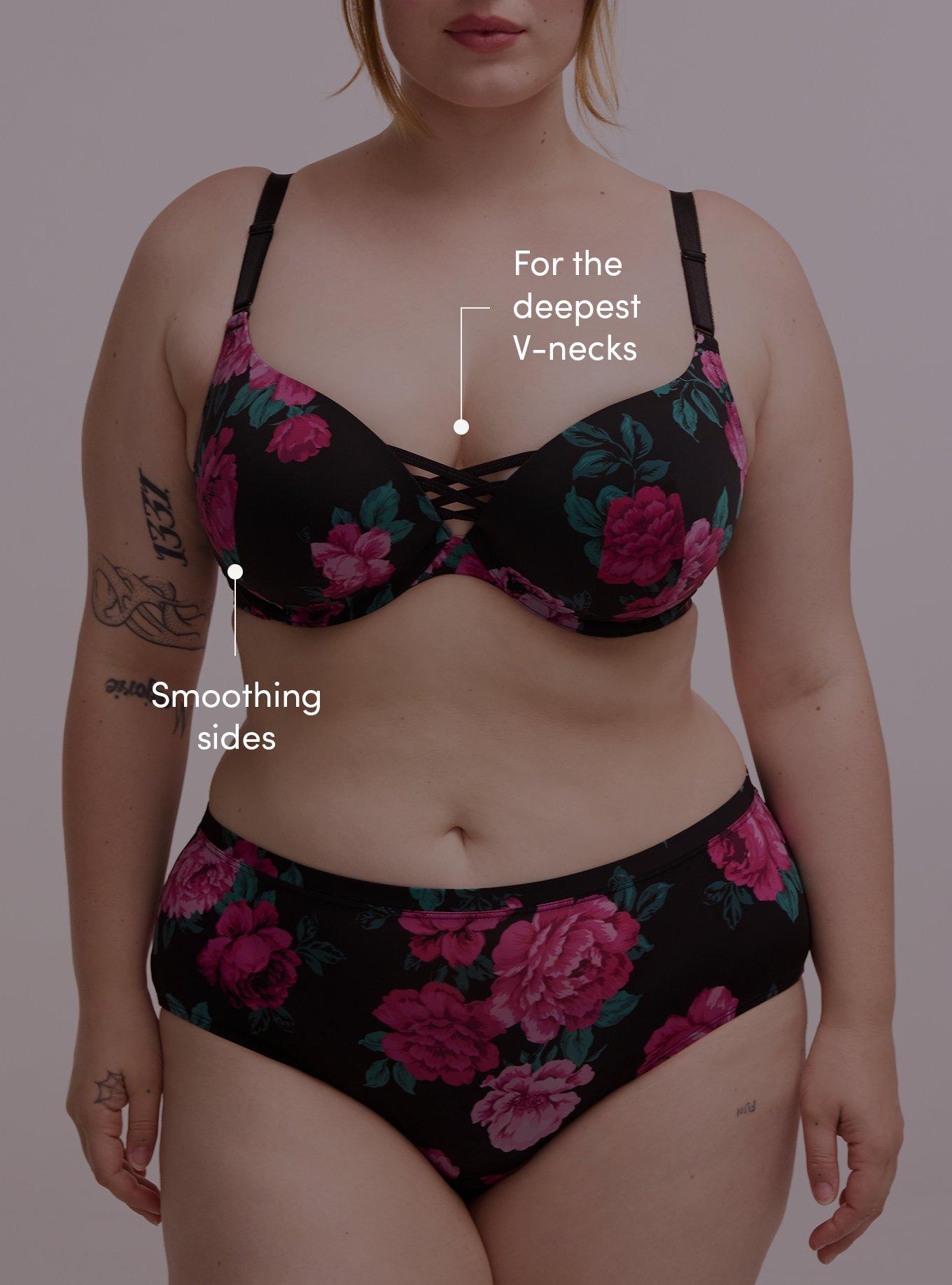 XO Plunge Push-Up Print 360&deg; Back Smoothing Bra, TRADITIONAL ROSES HOT PINK, alternate
