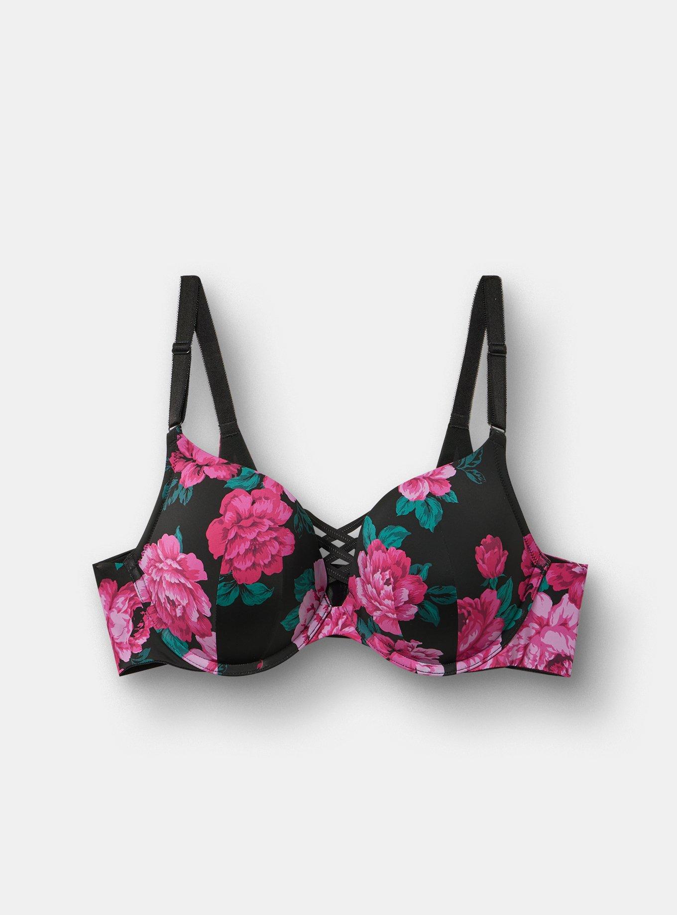 XO Plunge Push-Up Print 360&deg; Back Smoothing Bra, TRADITIONAL ROSES HOT PINK, hi-res