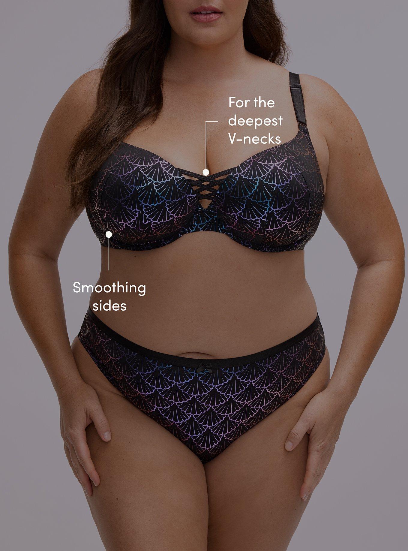 XO PLUNGE PUSH UP PRINT 360 BACK SMOOTHING BRA, SHELL SCALES BLUE, alternate