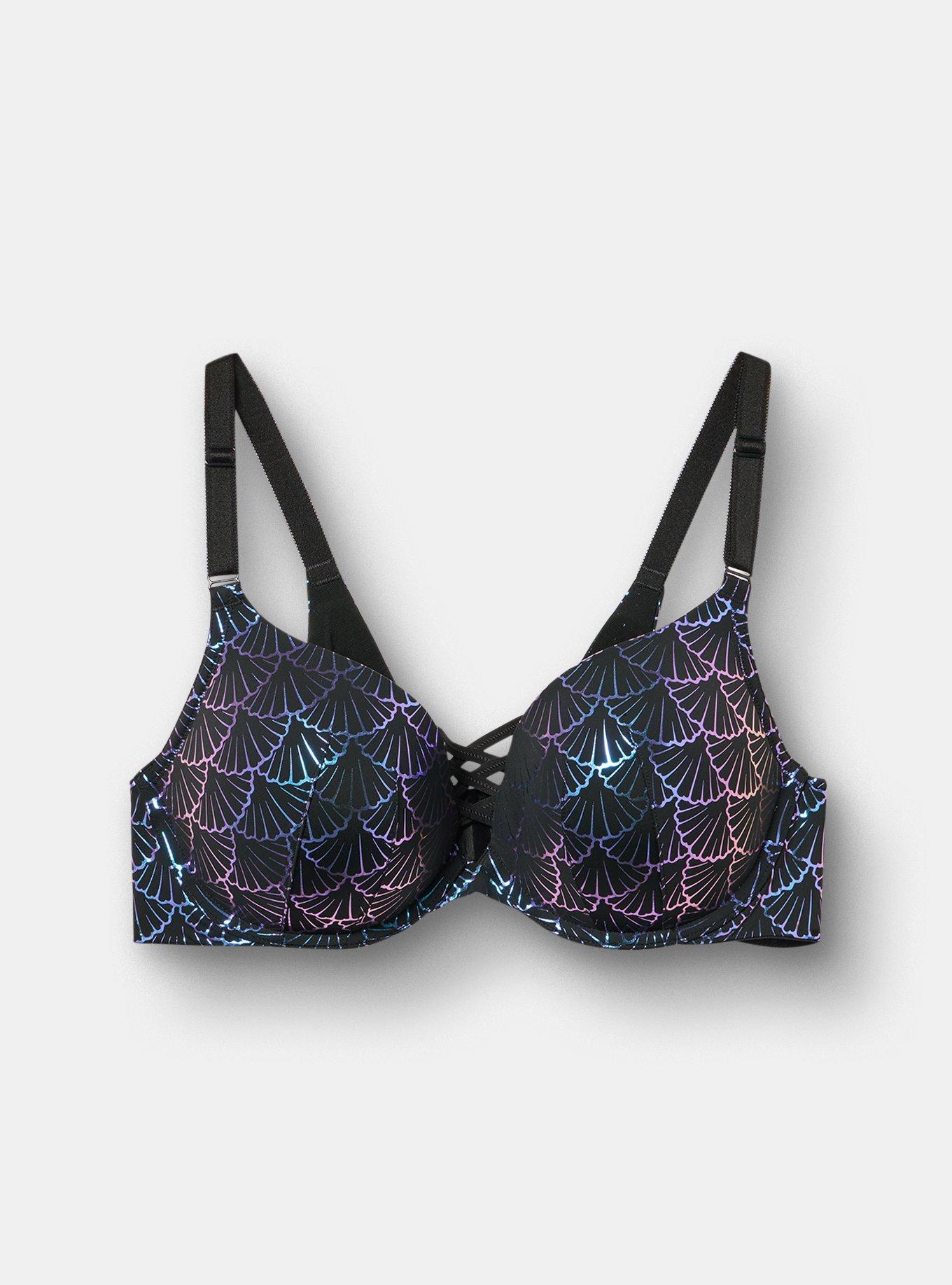XO PLUNGE PUSH UP PRINT 360 BACK SMOOTHING BRA, SHELL SCALES BLUE, hi-res