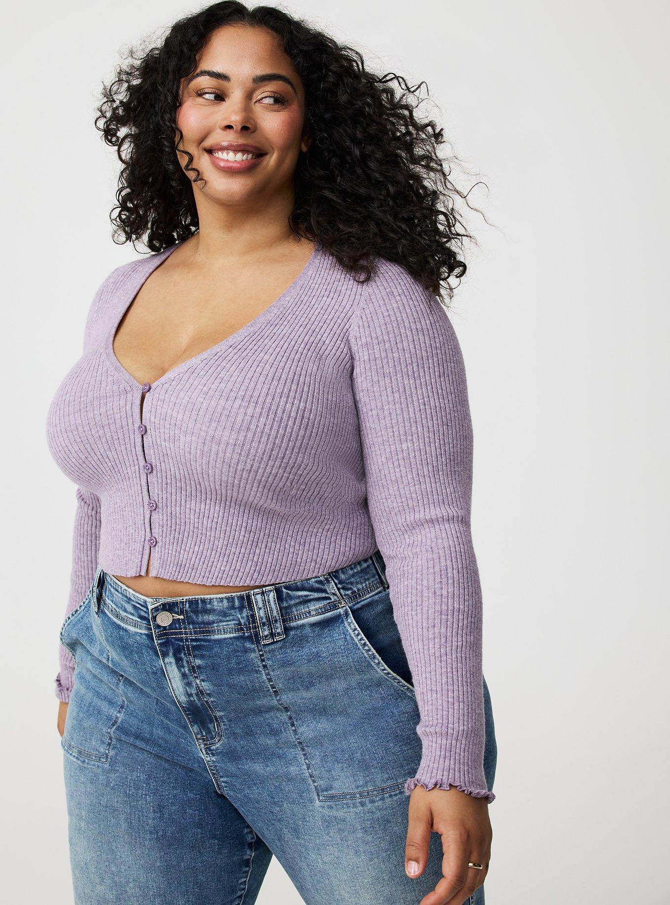 EVERYDAY SOFT RIB LS BUTTON FRONT SHRUG SWEATER