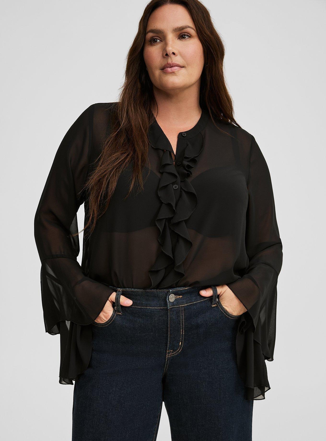 Chiffon Ruffle Front Shirt 