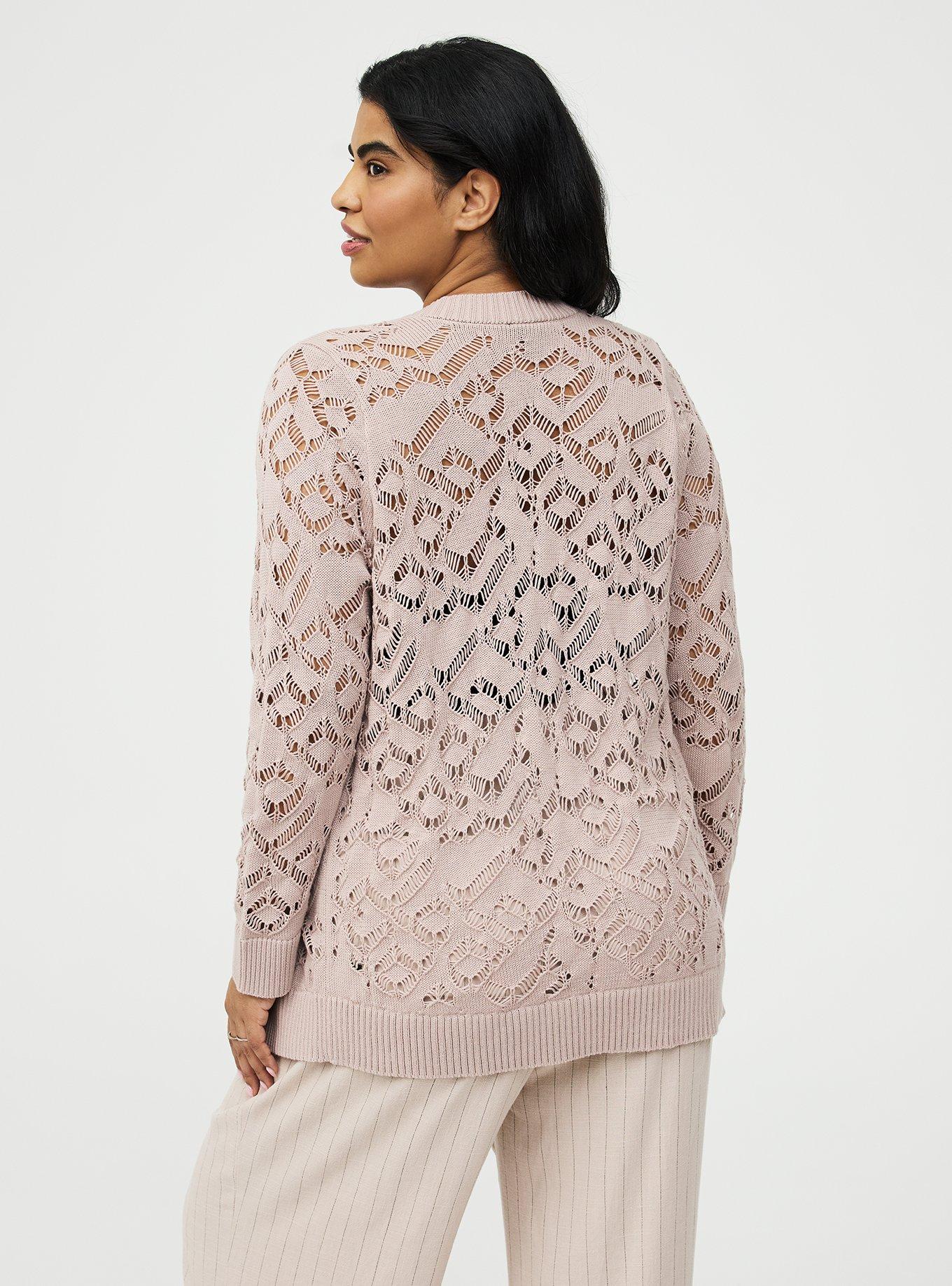 Crochet Longline Cardigan, MUSHROOM, alternate