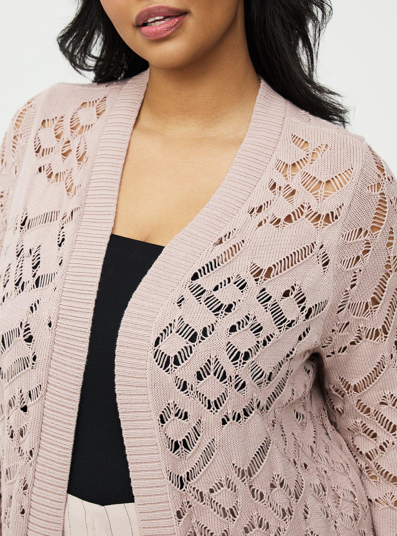 Crochet Longline Cardigan, MUSHROOM, alternate