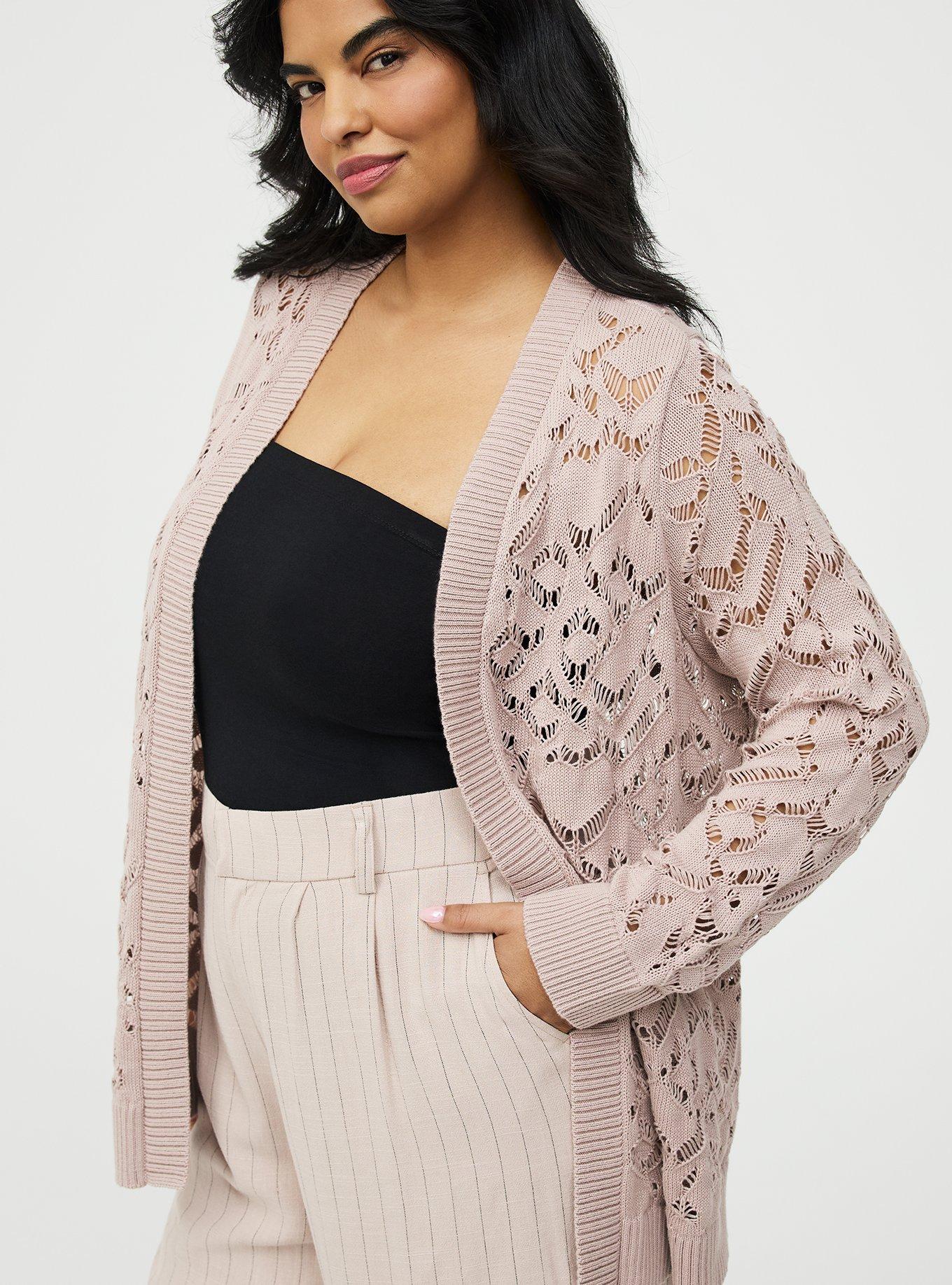 Crochet Longline Cardigan, MUSHROOM, alternate