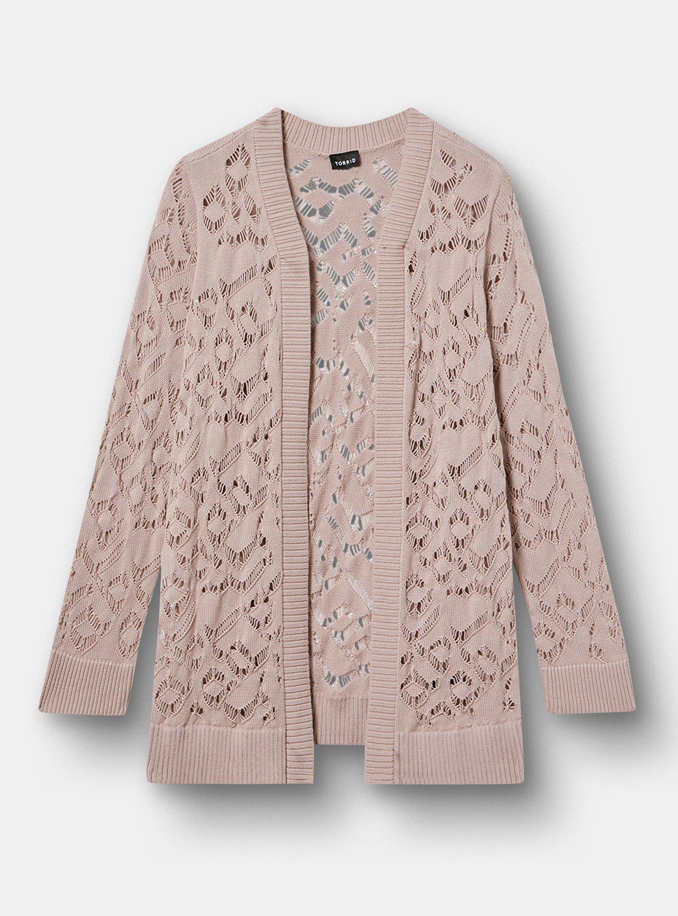 Crochet Longline Cardigan, MUSHROOM, hi-res