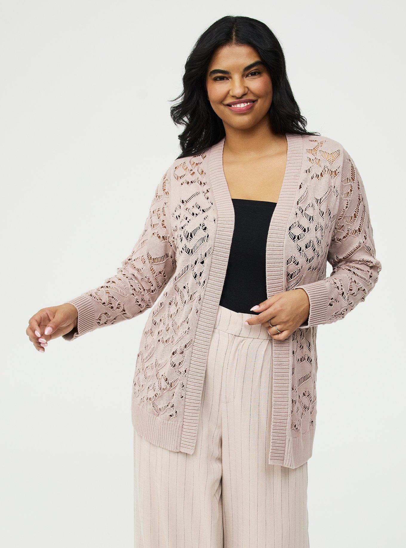 Crochet Longline Cardigan, MUSHROOM, hi-res