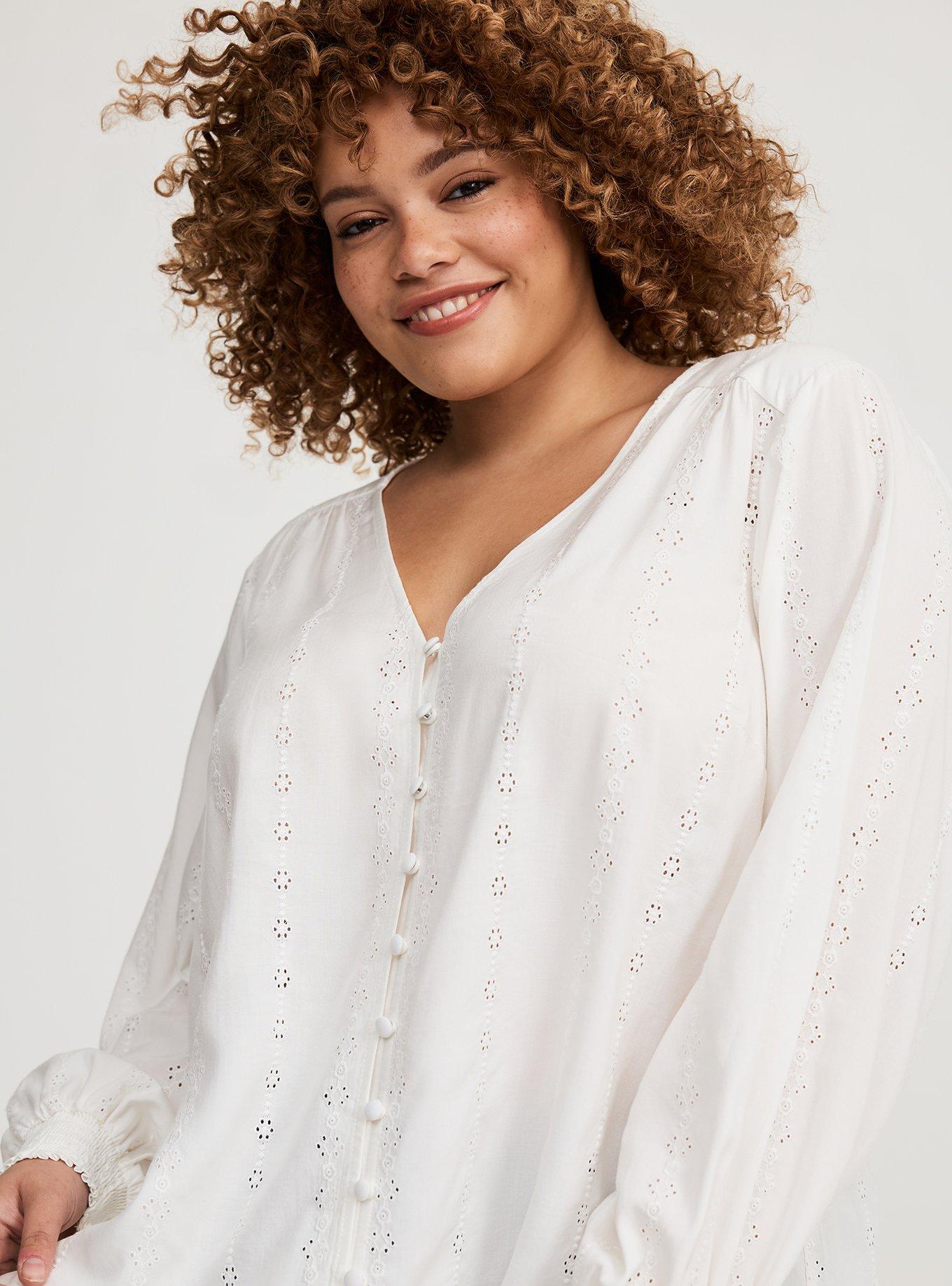Eyelet Button-Down Top
