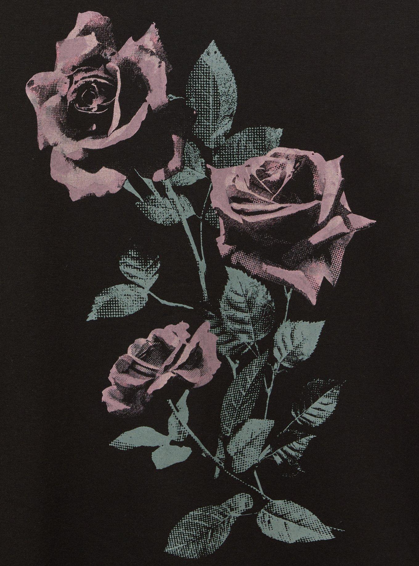 Roses Super Soft Fleece Relaxed Off-Shoulder Pullover