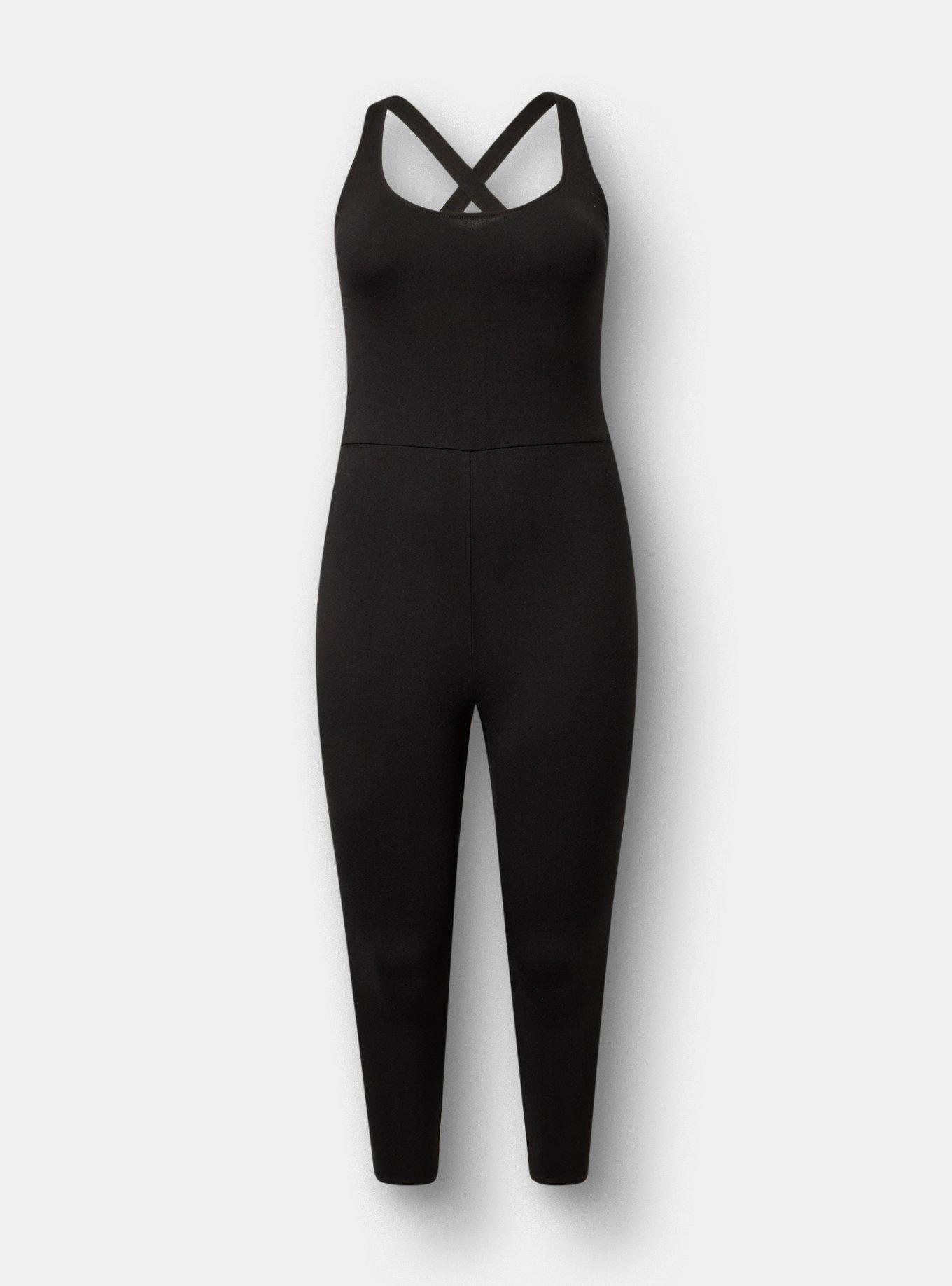 Cropped Cross-Back One Piece, DEEP BLACK, flat