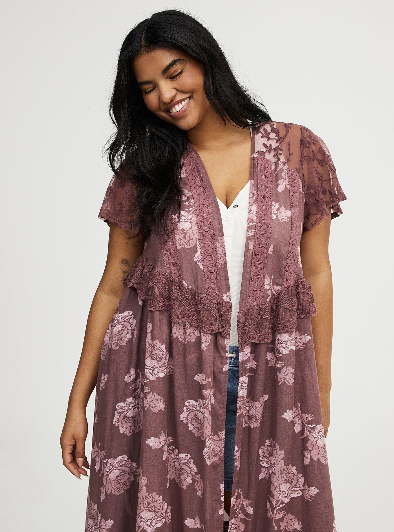 Gauze Maxi Kimono, FLOWER STAMPS FLORAL TAN, alternate