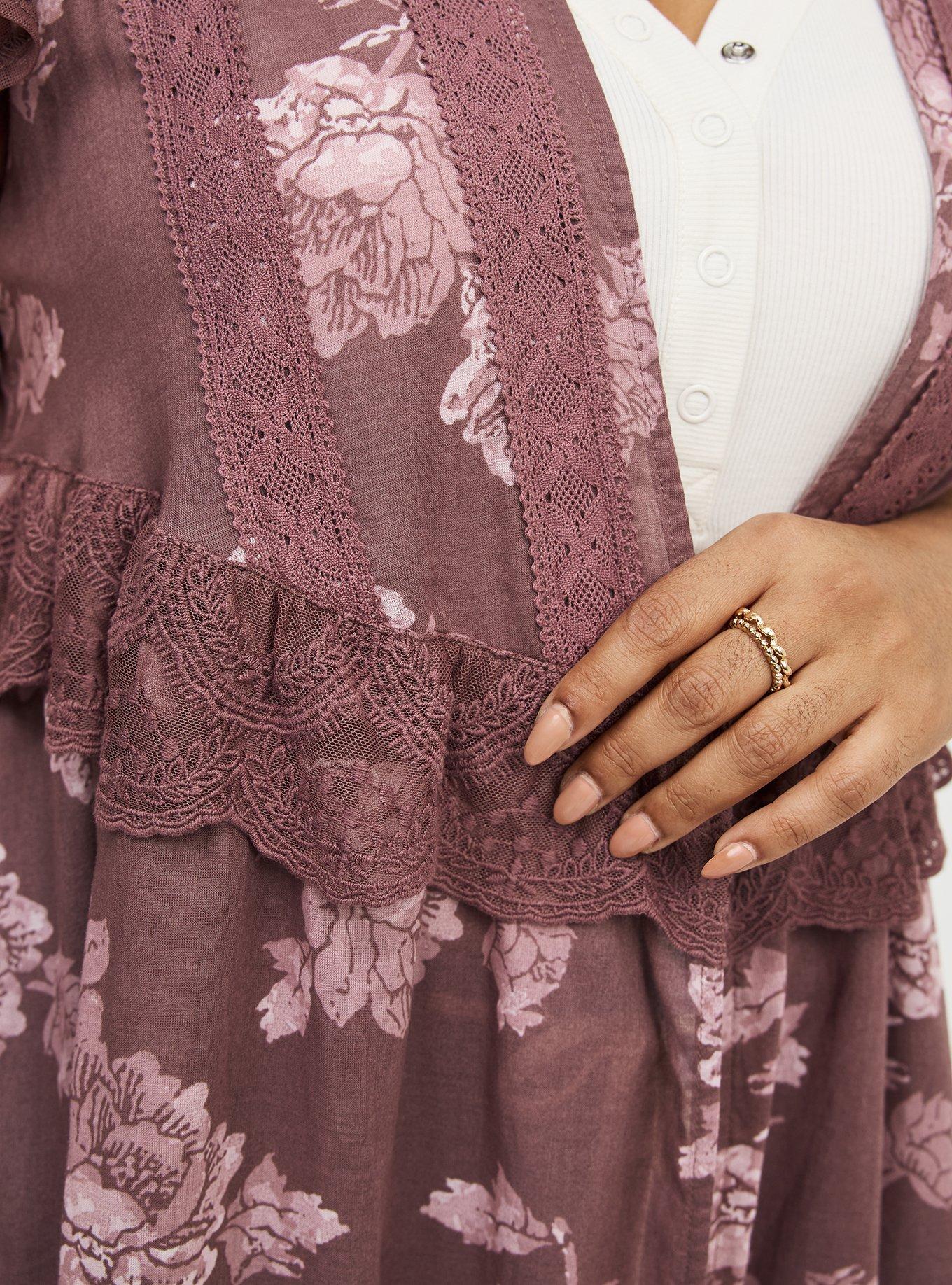 Gauze Maxi Kimono, FLOWER STAMPS FLORAL TAN, alternate