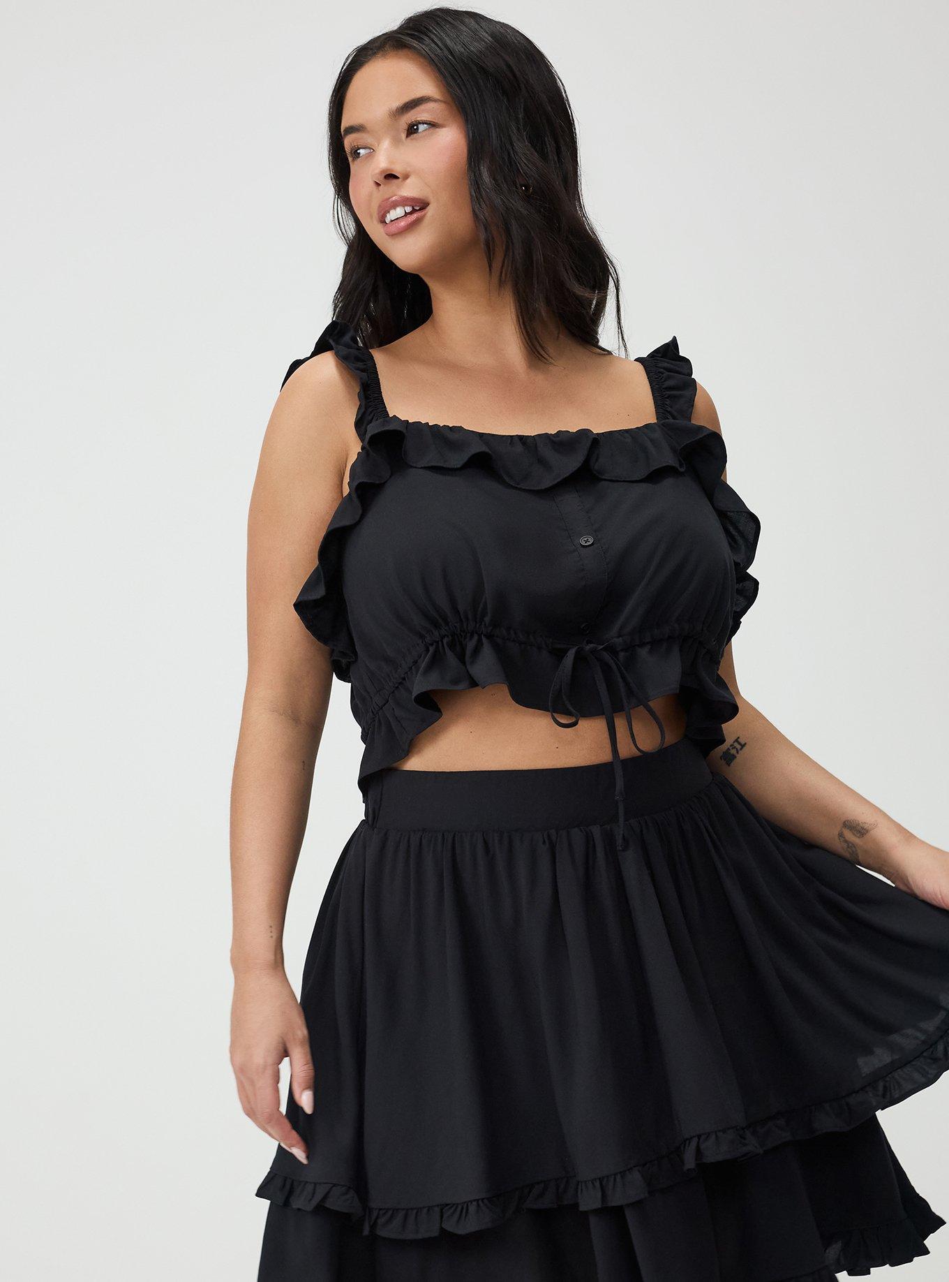 Challis Ruffle Mini Skirt Set, DEEP BLACK, alternate