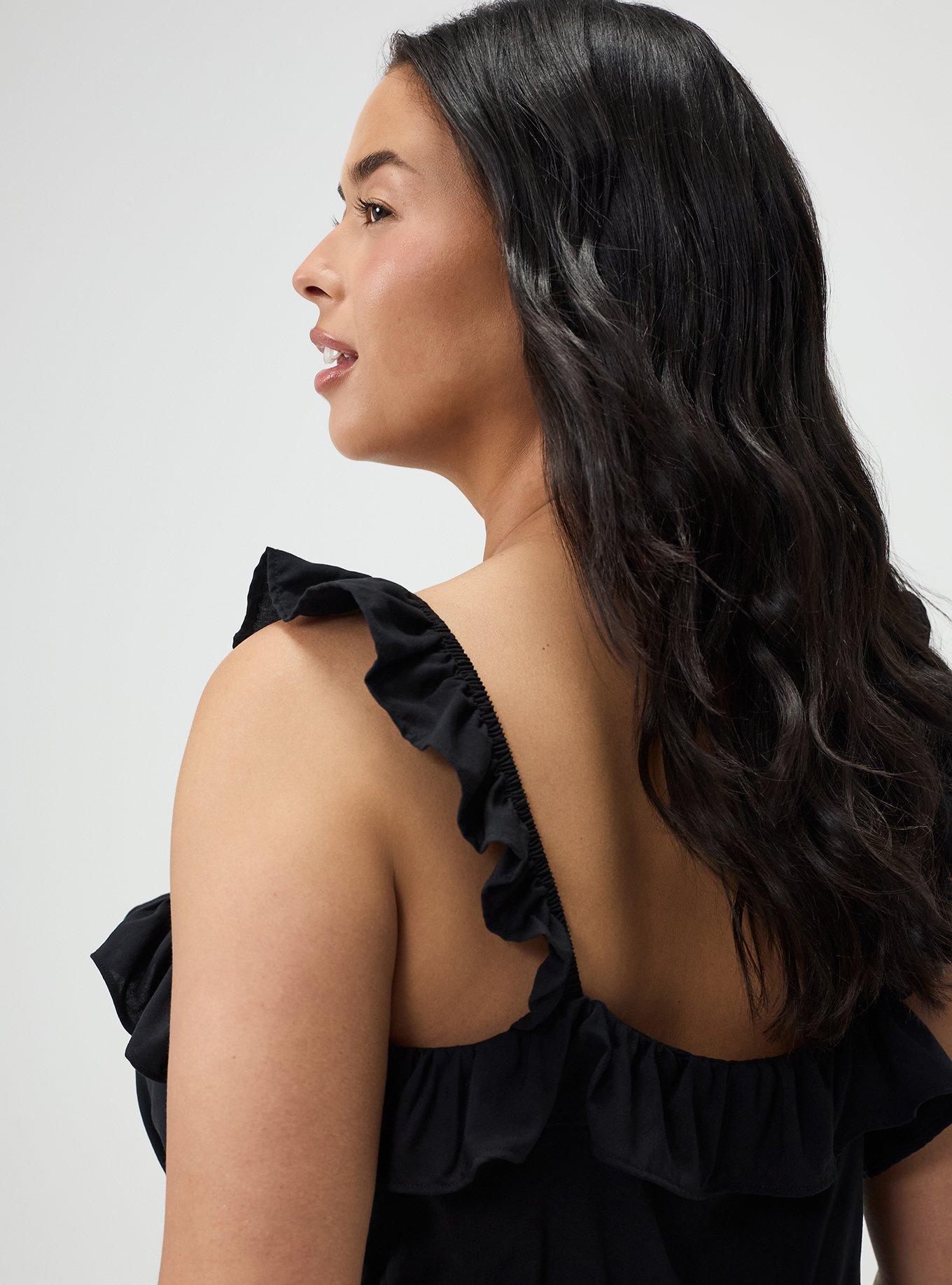 Challis Ruffle Mini Skirt Set, DEEP BLACK, alternate