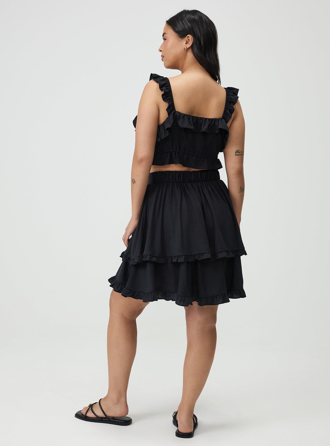 Challis Ruffle Mini Skirt Set, DEEP BLACK, alternate