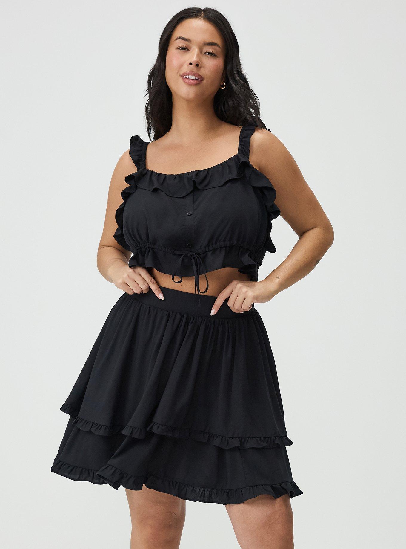 Challis Ruffle Mini Skirt Set, DEEP BLACK, alternate