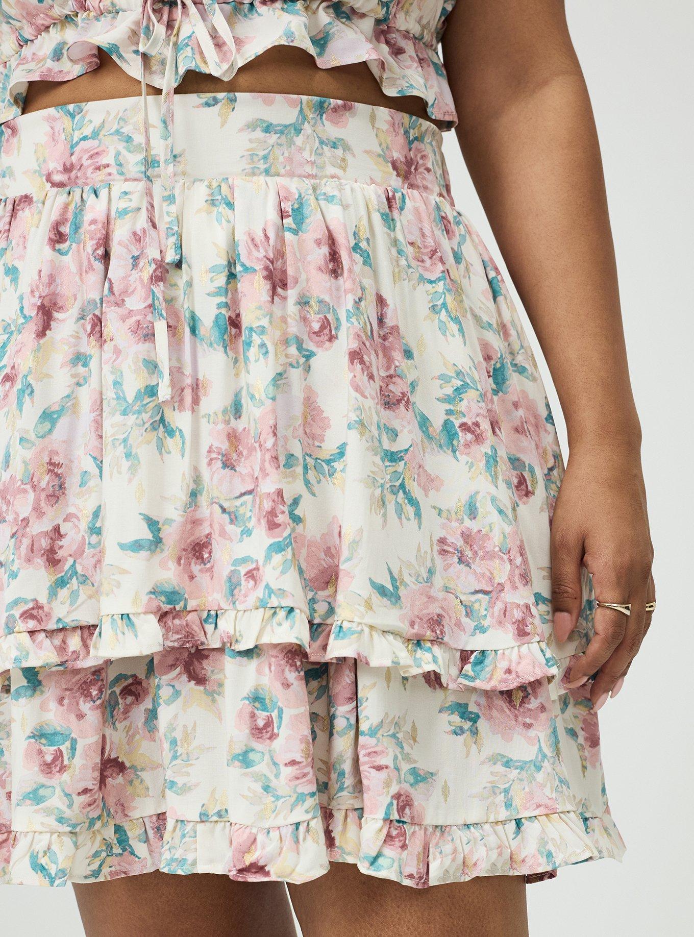 Challis Ruffle Mini Skirt Set, ARYA FLORAL ROSE FLORAL, alternate