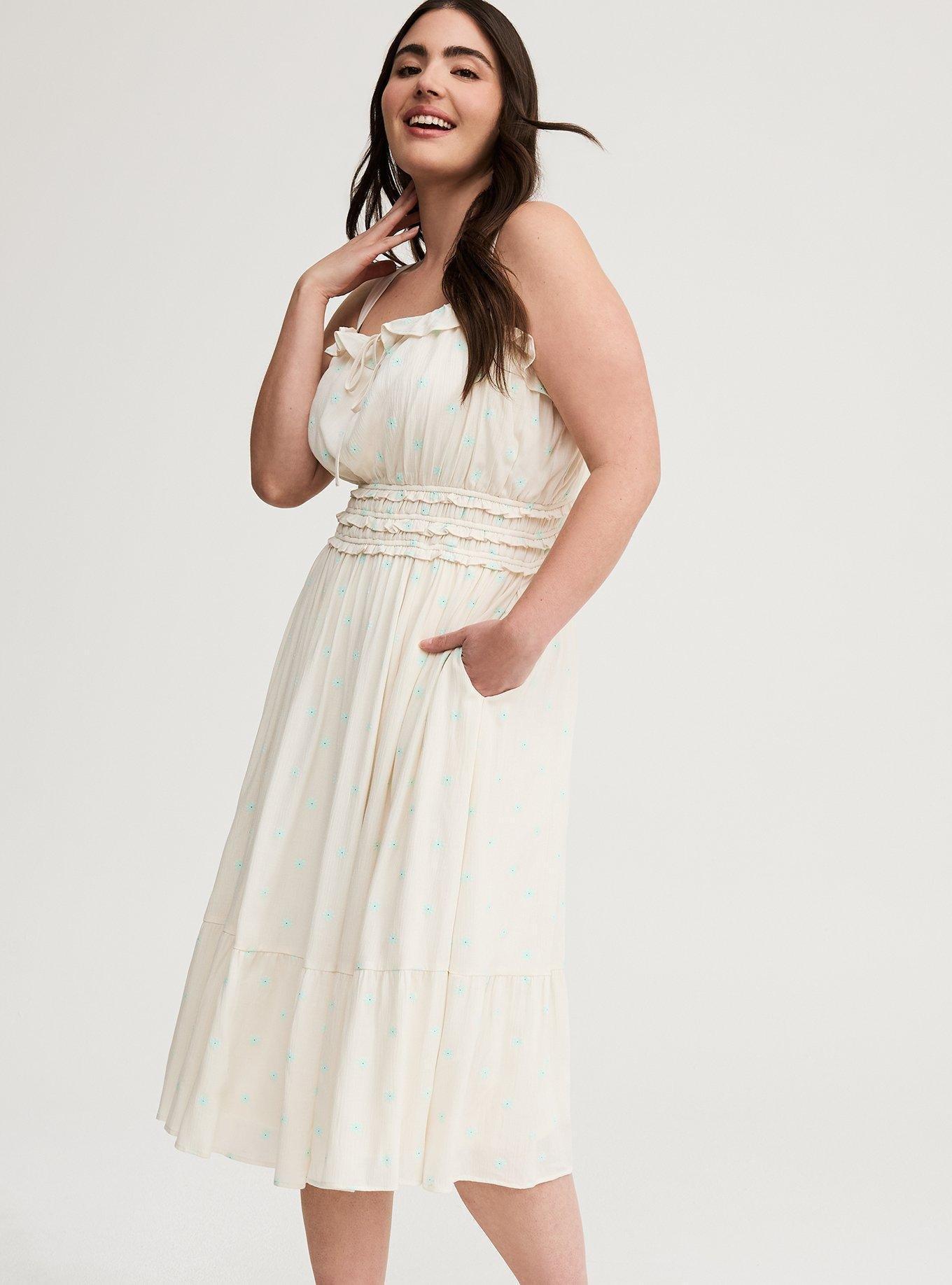 Shirred Bodice Midi Dress