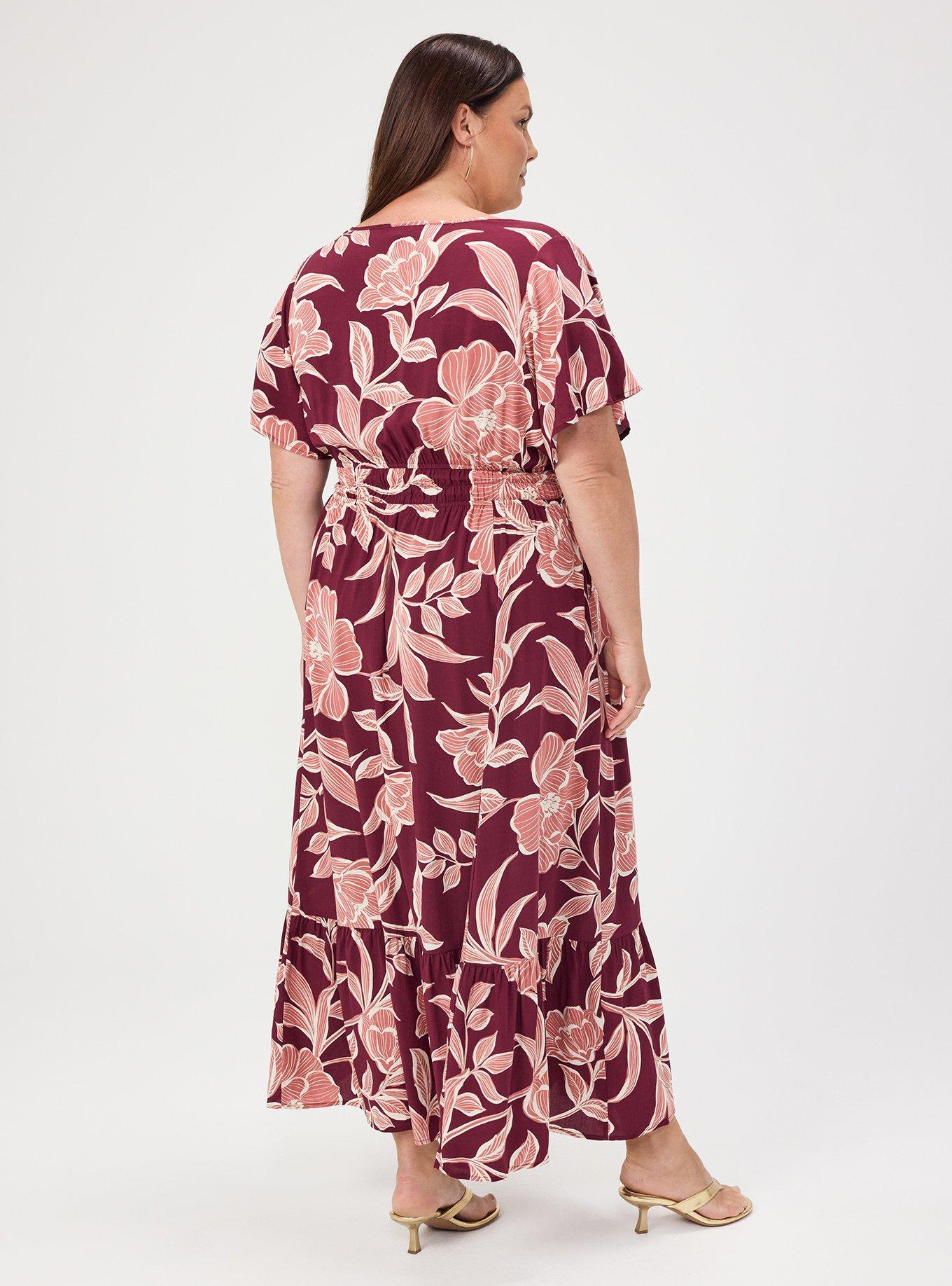 Y-Neck Challis Maxi Dress, NOVA FLORAL PLUM, alternate