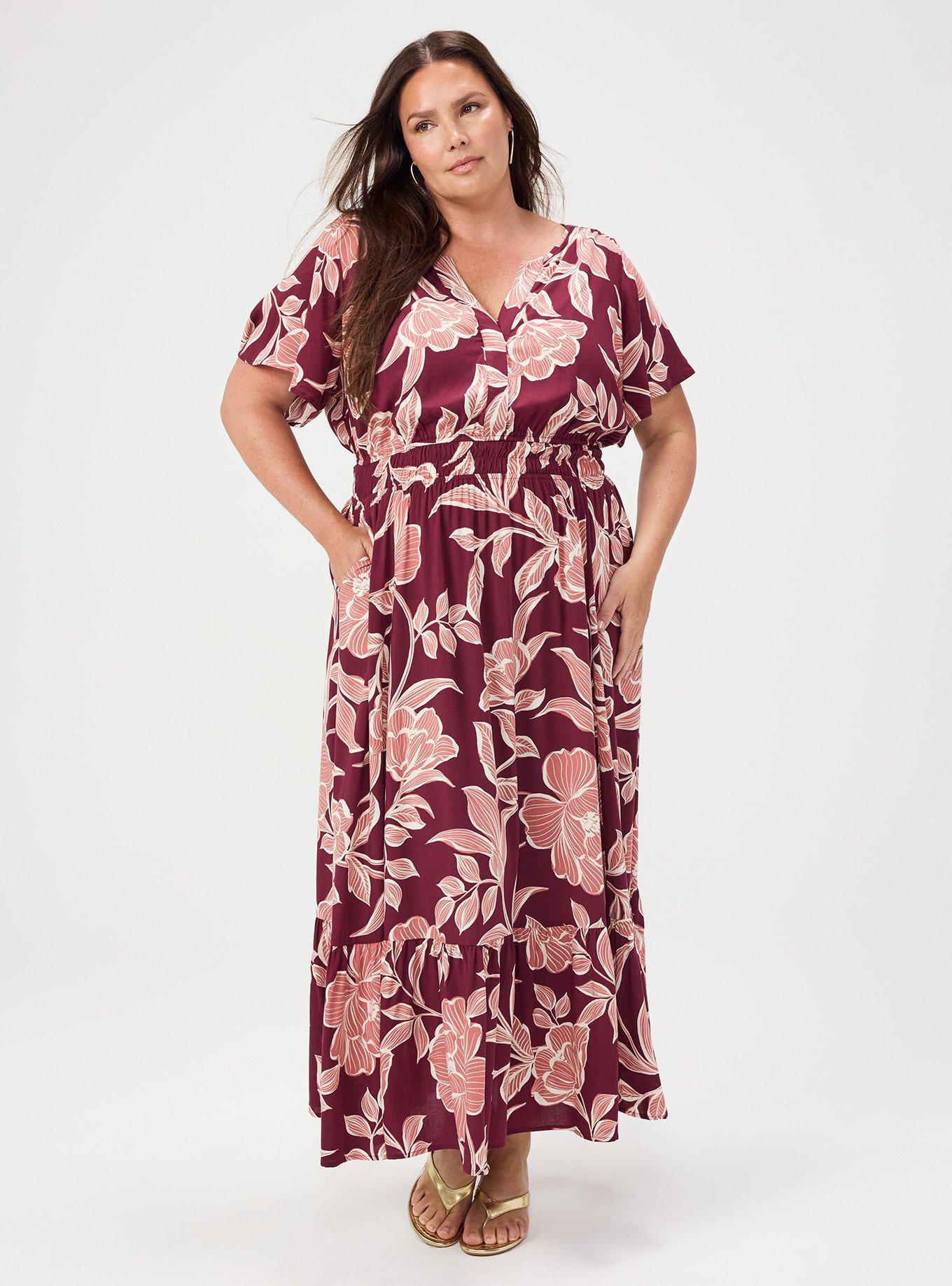 Y-Neck Challis Maxi Dress, NOVA FLORAL PLUM, alternate