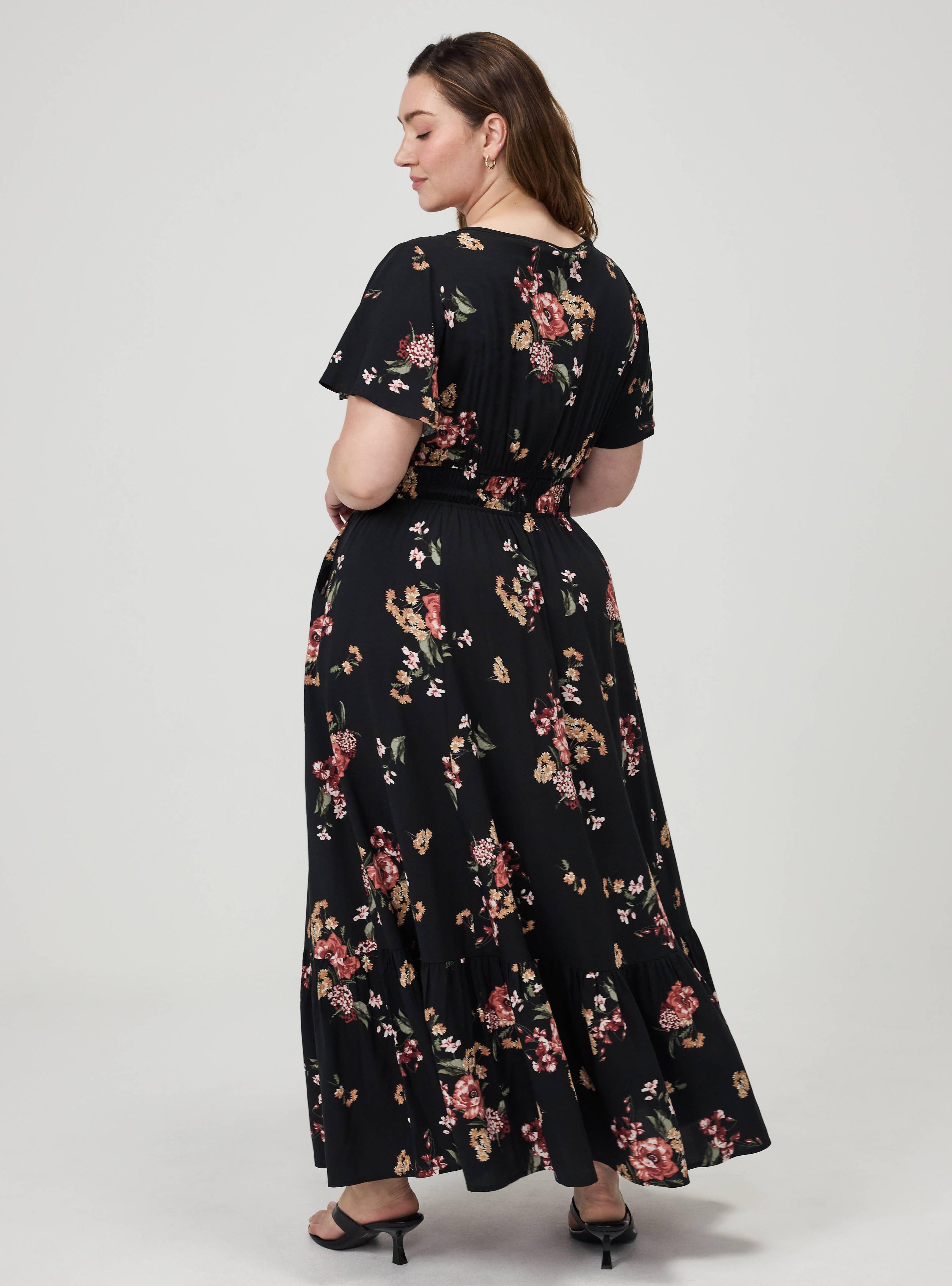 Y-Neck Challis Maxi Dress, FALL BOUQUET FLORAL MULTI, alternate