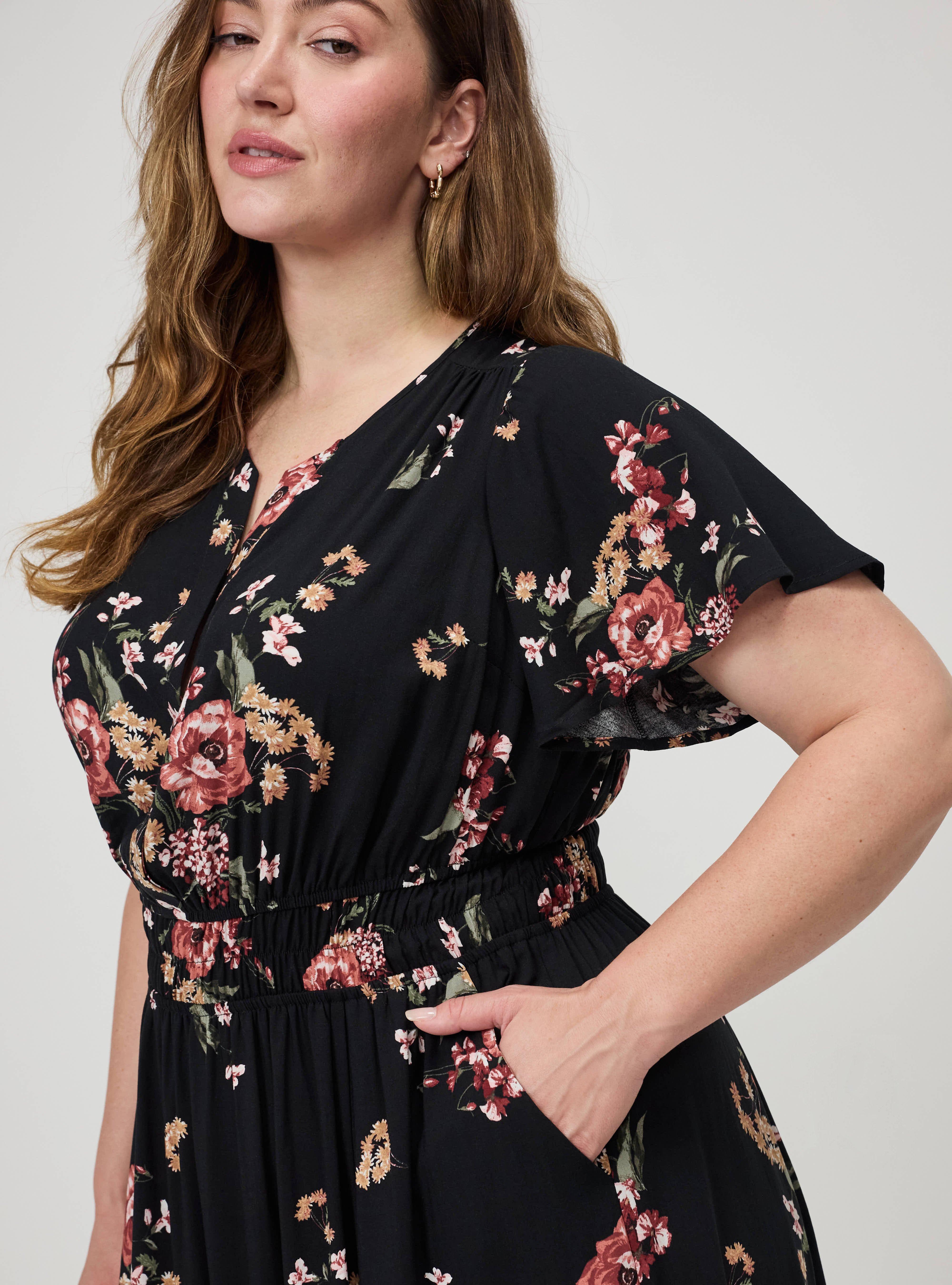 Y-Neck Challis Maxi Dress, FALL BOUQUET FLORAL MULTI, alternate