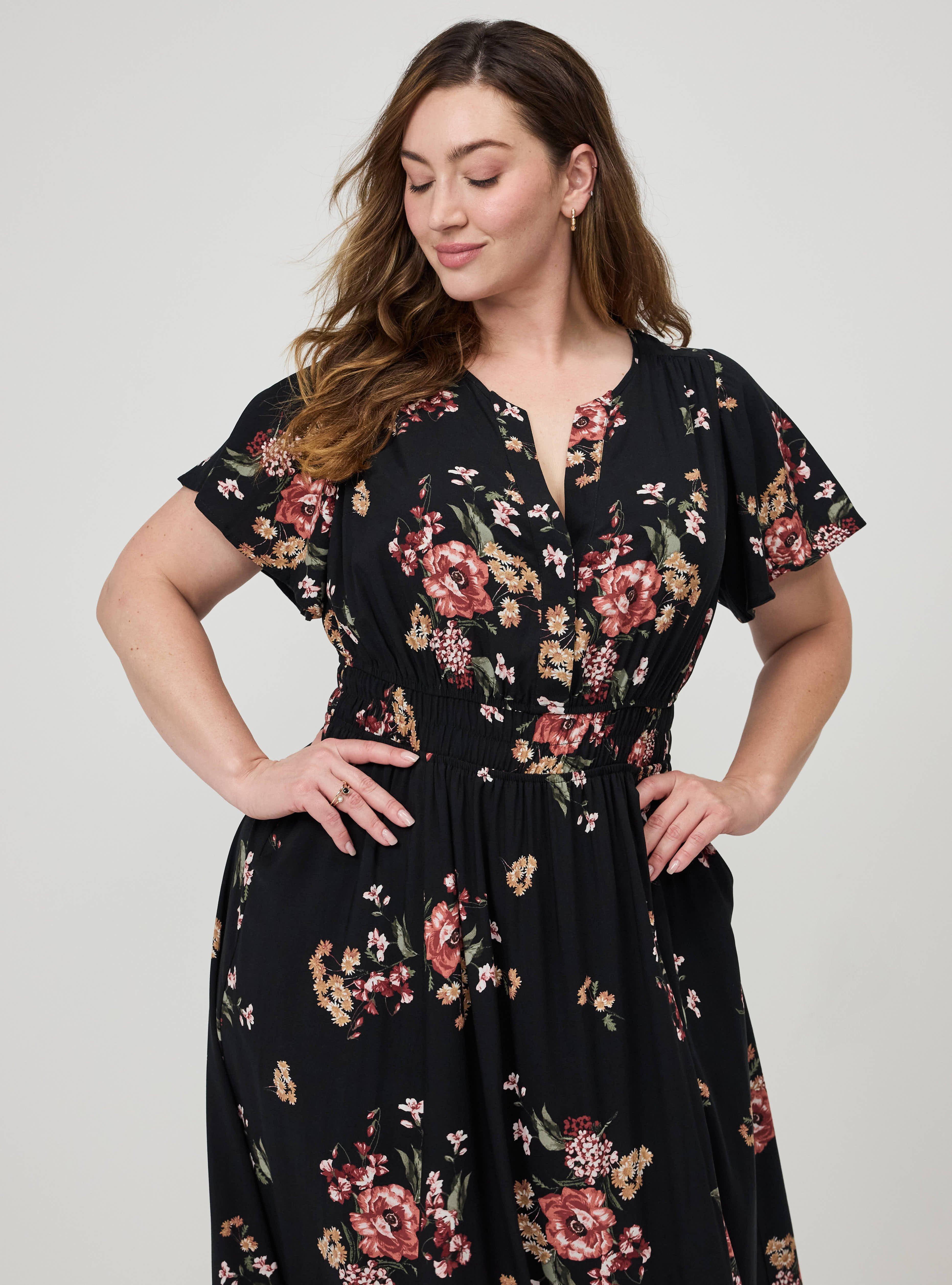 Y-Neck Challis Maxi Dress, FALL BOUQUET FLORAL MULTI, alternate