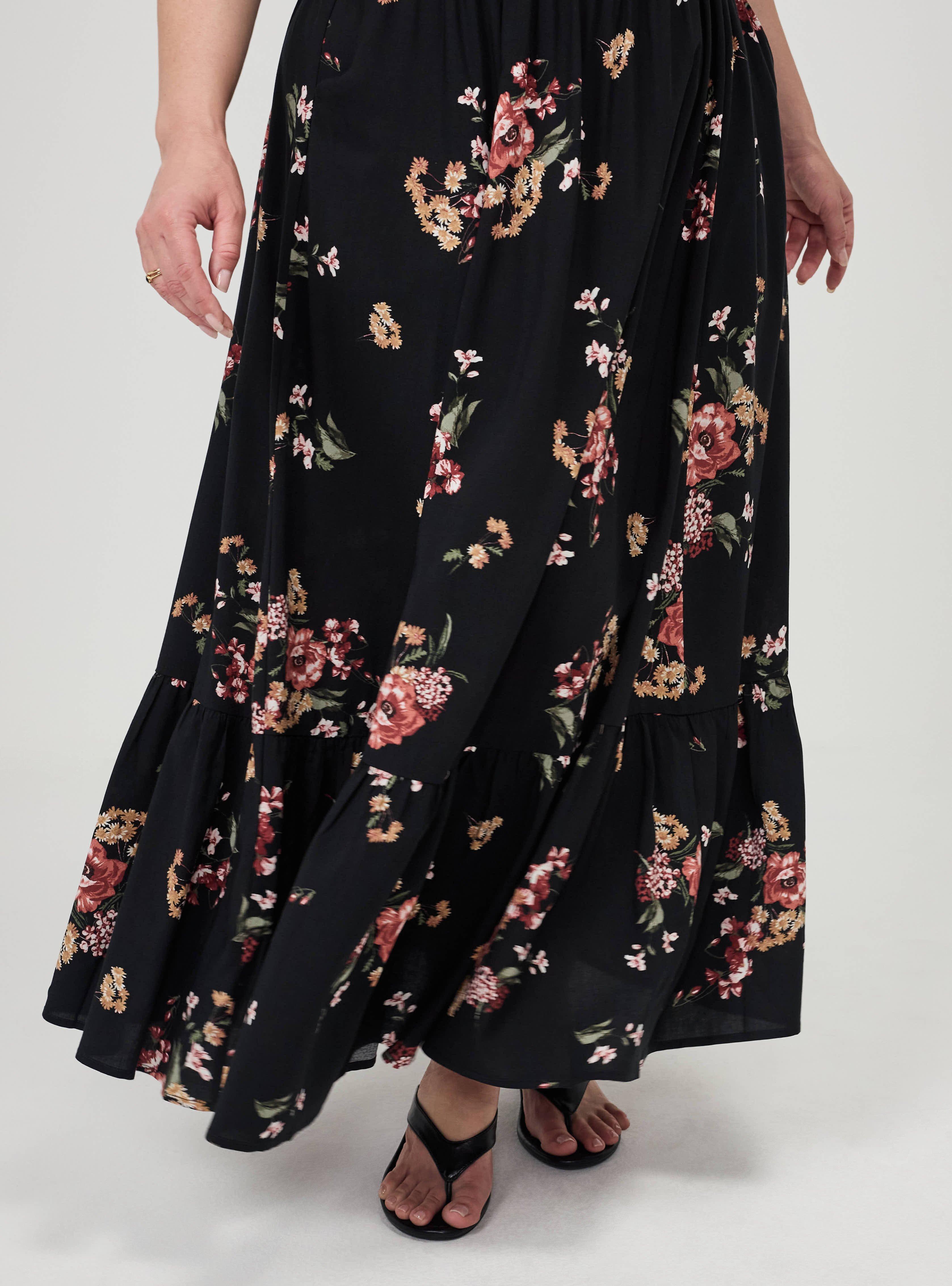 Y-Neck Challis Maxi Dress, FALL BOUQUET FLORAL MULTI, alternate