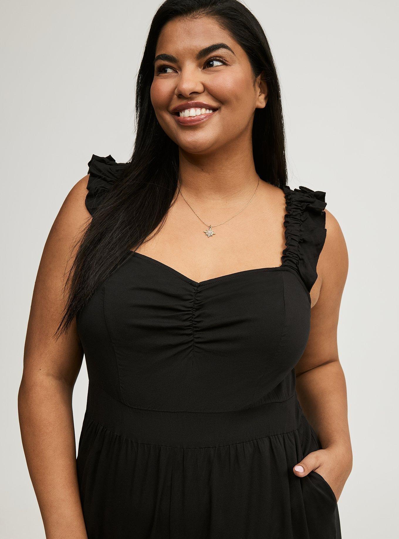 Stretch Challis Ruffle Strap Jumpsuit
