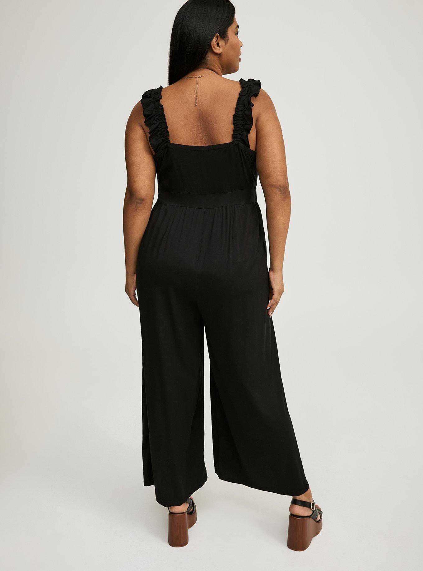 Stretch Challis Ruffle Strap Jumpsuit