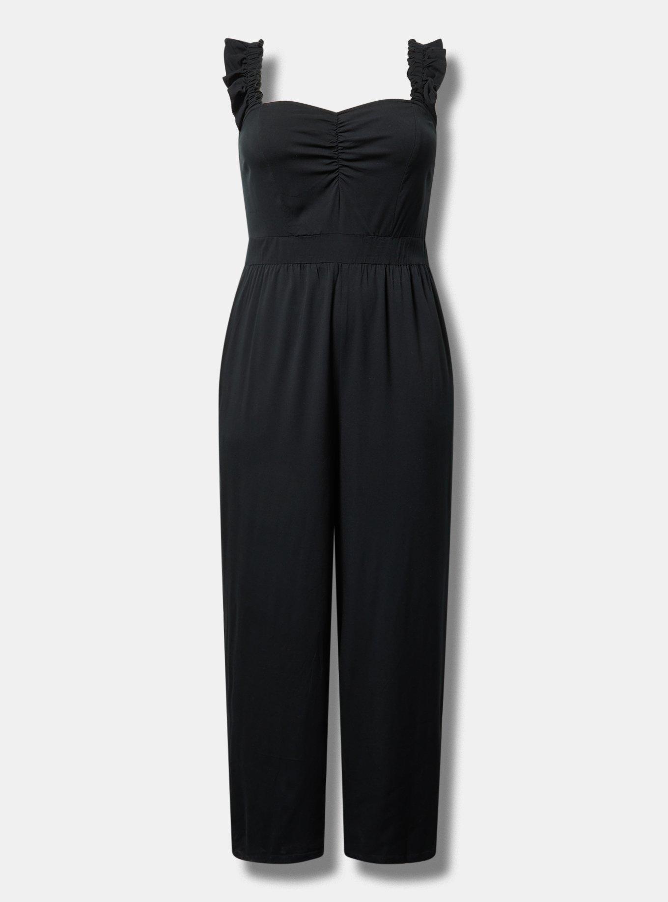 Stretch Challis Ruffle Strap Jumpsuit