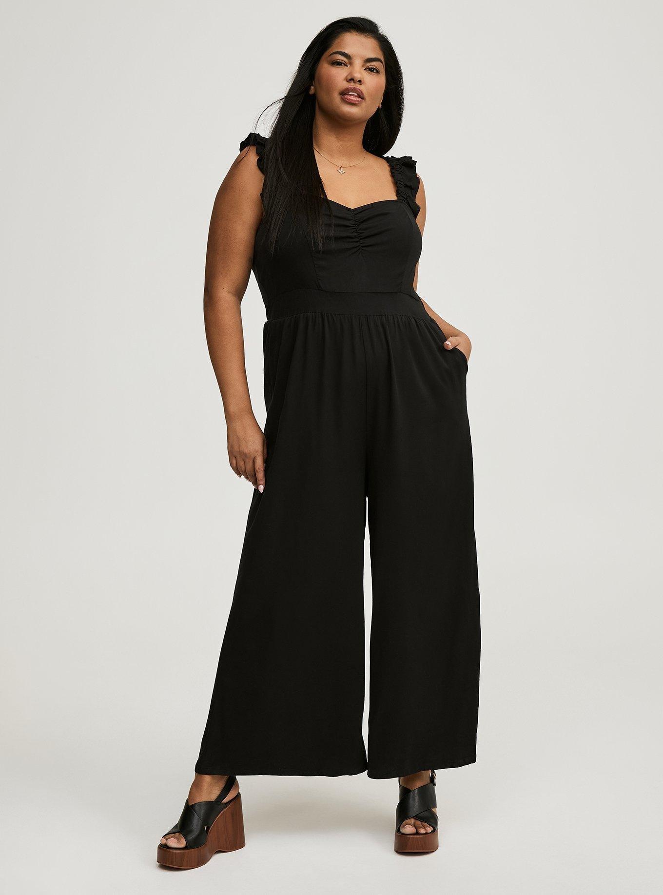 Stretch Challis Ruffle Strap Jumpsuit