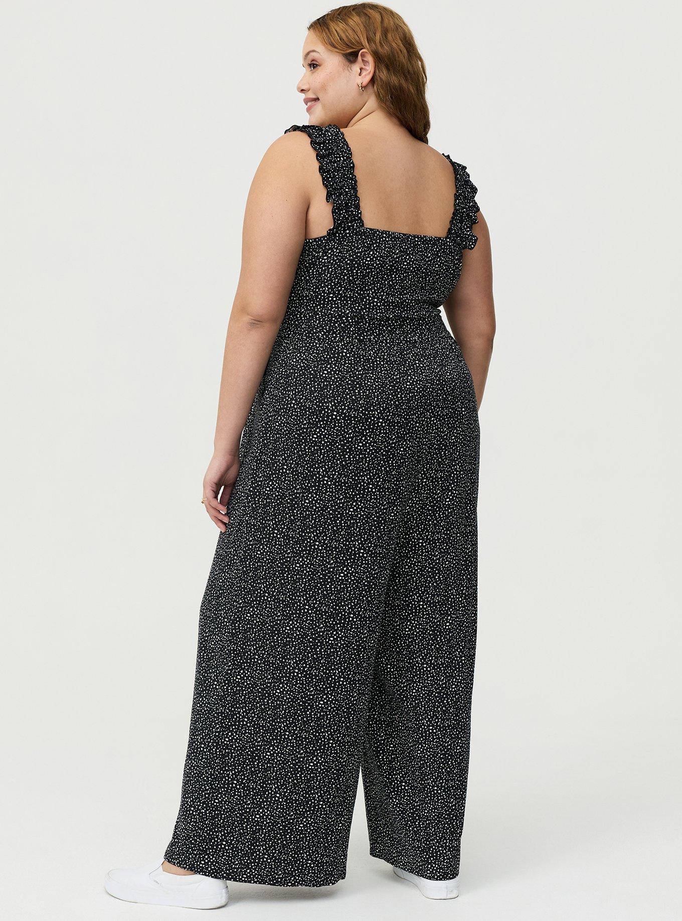 Ruffle Strap Jumpsuit, OUI DOTS BLACK, alternate