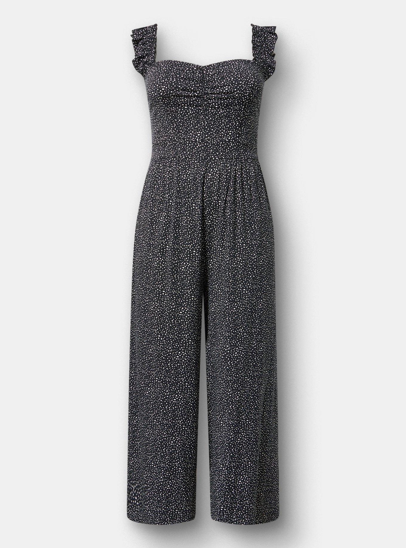 Ruffle Strap Jumpsuit, OUI DOTS BLACK, hi-res