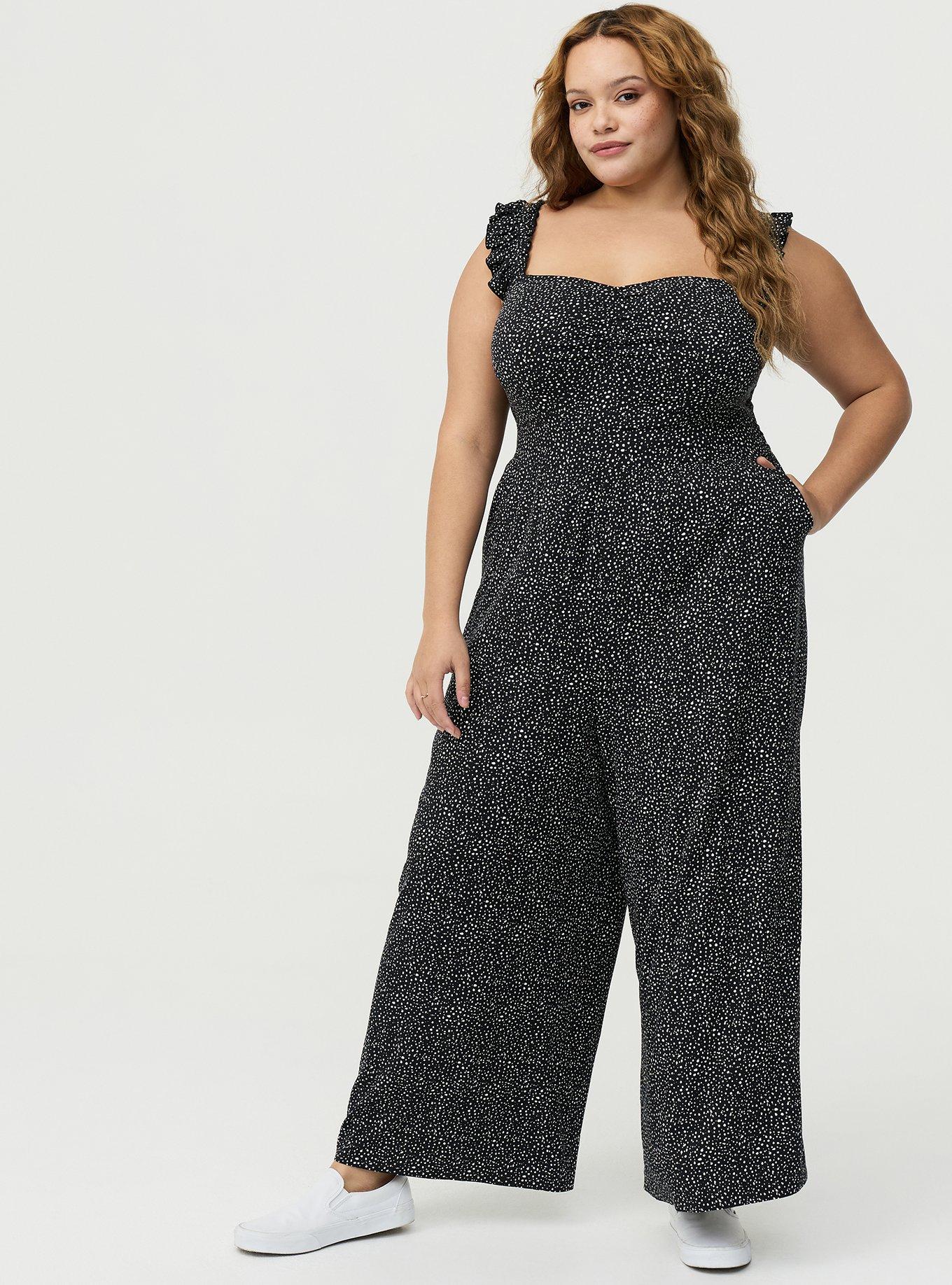 Ruffle Strap Jumpsuit, OUI DOTS BLACK, hi-res