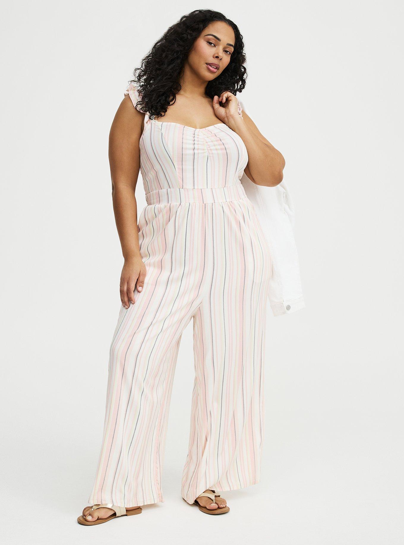 Ruffle Strap Jumpsuit, CASEY STRIPE IVORY, alternate